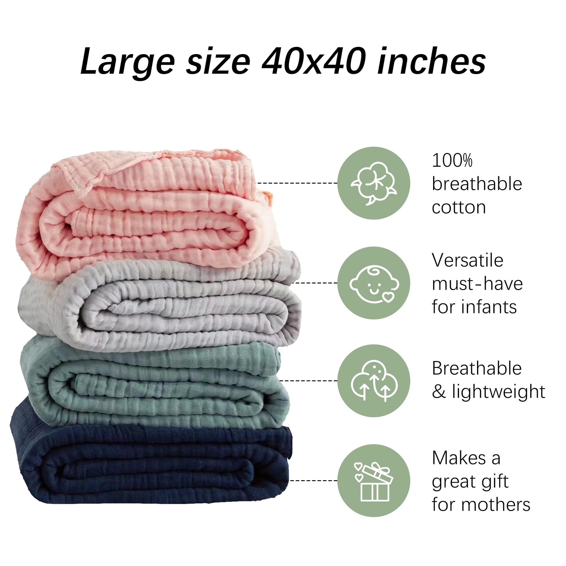 SWEET DOLPHIN Muslin Hooded Baby Bath Towels - 2 Pack 100% Cotton Towel for Babies, Infants, Toddlers - 32x32Inch - Highly Absorbent and Newborn Essential, Light Bean Paste