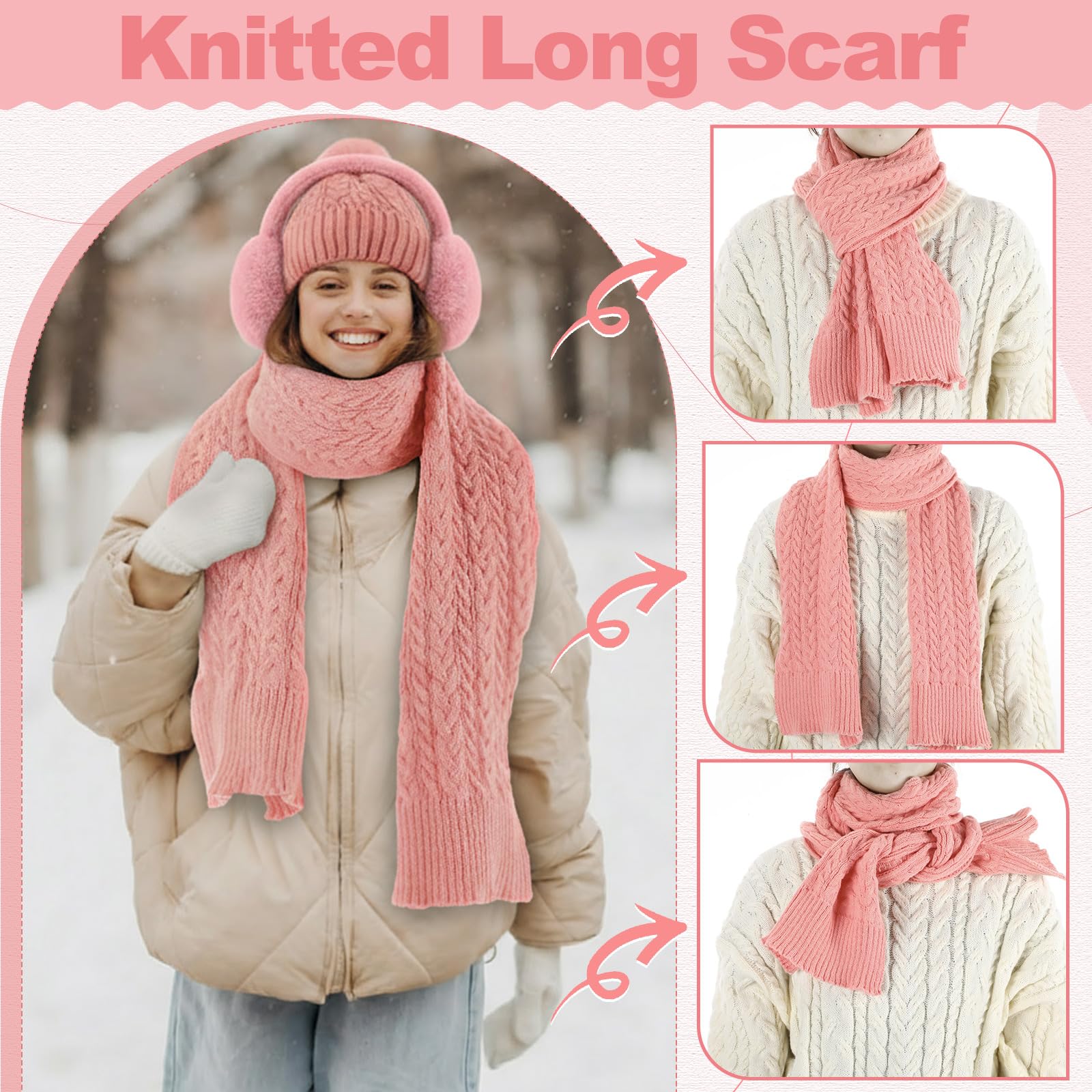 Geyoga 6 Pcs Winter Warm Set for Women Warm Beanies Hats Touchscreen Gloves Long Scarf Ear Muffs Socks Winter Gifts for Women