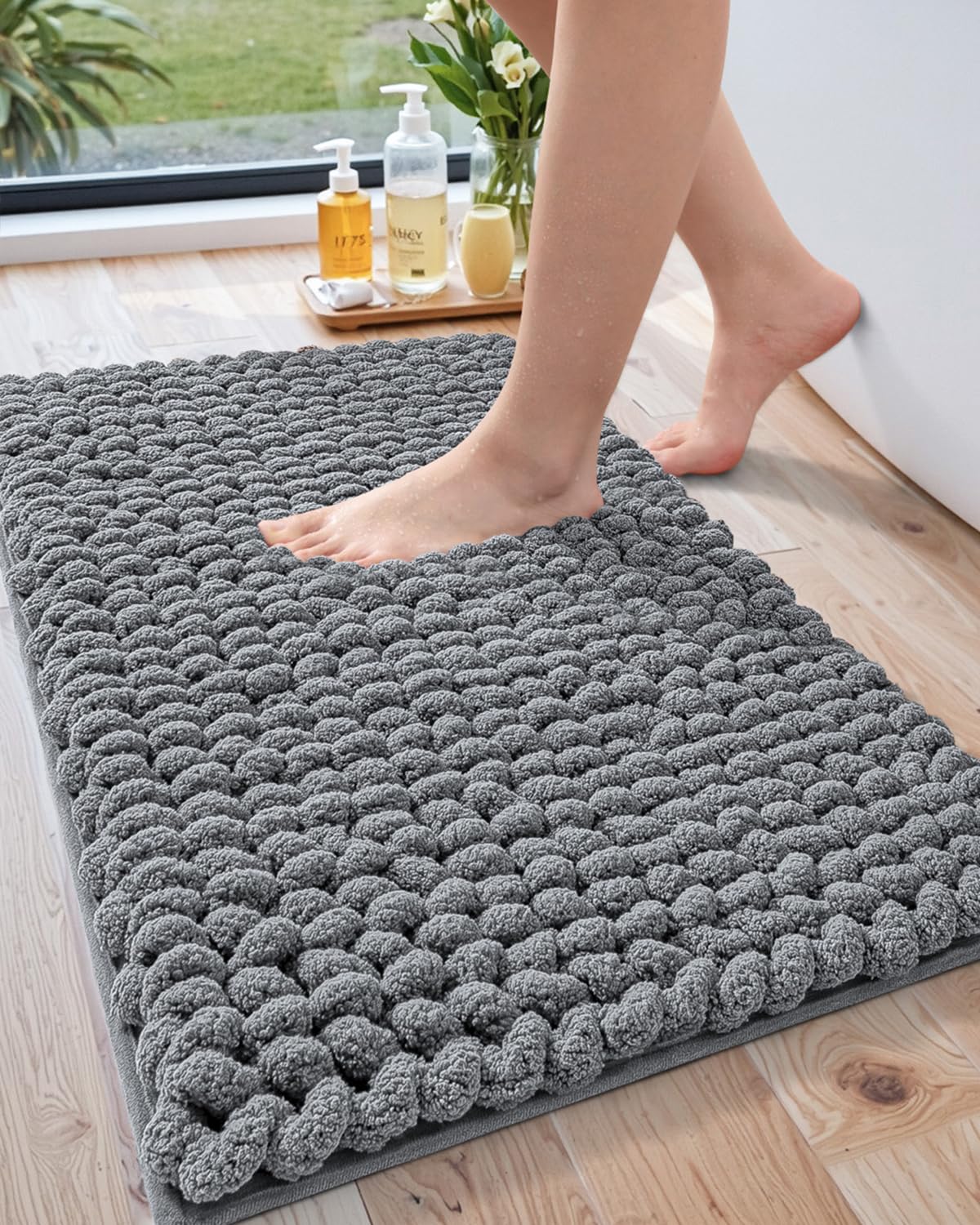 LUMI Luxury Bathroom Rug, Ultra Soft Quick Dry Bath Mat, Non-Slip Absorbent Thick Chenille Bath Rug, Cozy Braid Design Floor Mat for Bathtub, Sink, Laundry, Bedroom, White, 24"x36"