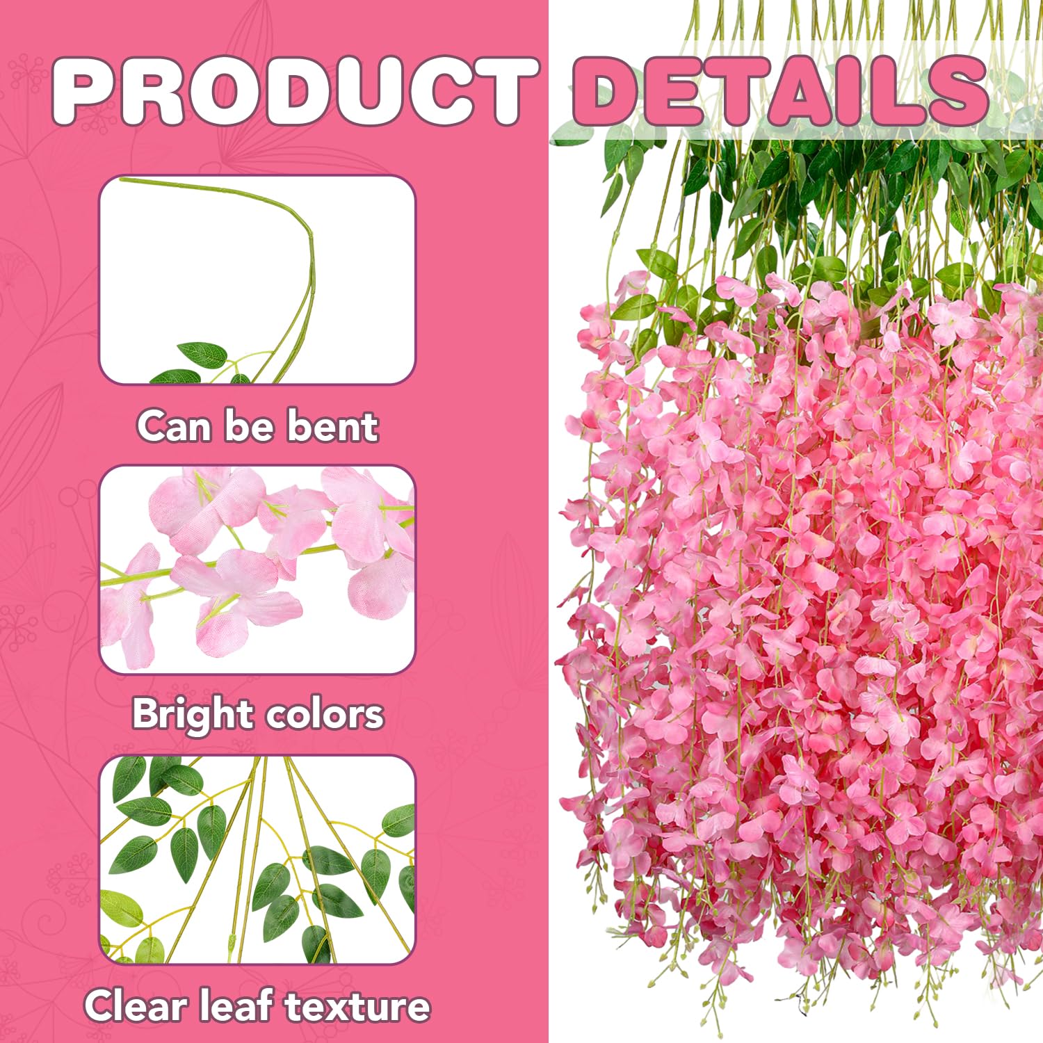 Wisteria Hanging Flowers,Fake Hanging Flowers,Wisteria artificiales Garland for Home Wedding Arch Floral Party Garden Ceremony Outdoor Decor,3.6 feet Long(36,White)