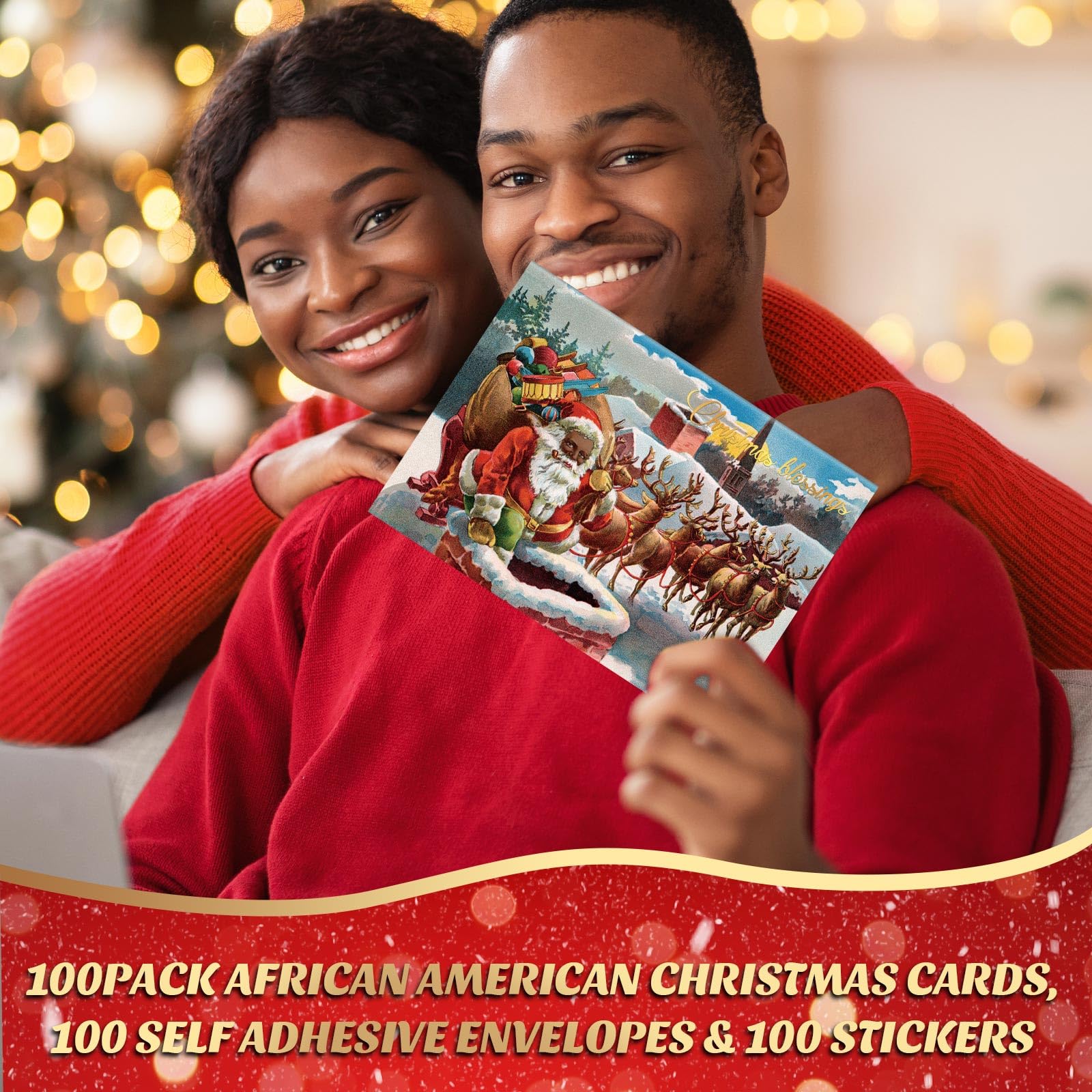 Zhanmai 100 Sets Black Christmas Cards African American Black Religious Cards with Envelopes for Christmas Supplies(Vintage)