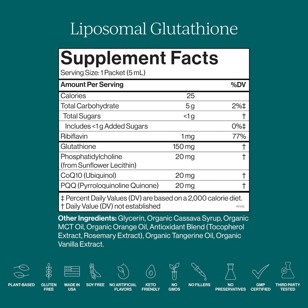 CYMBIOTIKA Liposomal Glutathione Supplement – PQQ, CoQ10 & Antioxidants for Detox, Brain, Energy, Immune Support – Advanced Absorption for Cellular Health & Longevity, Citrus Vanilla, 1 Month Supply