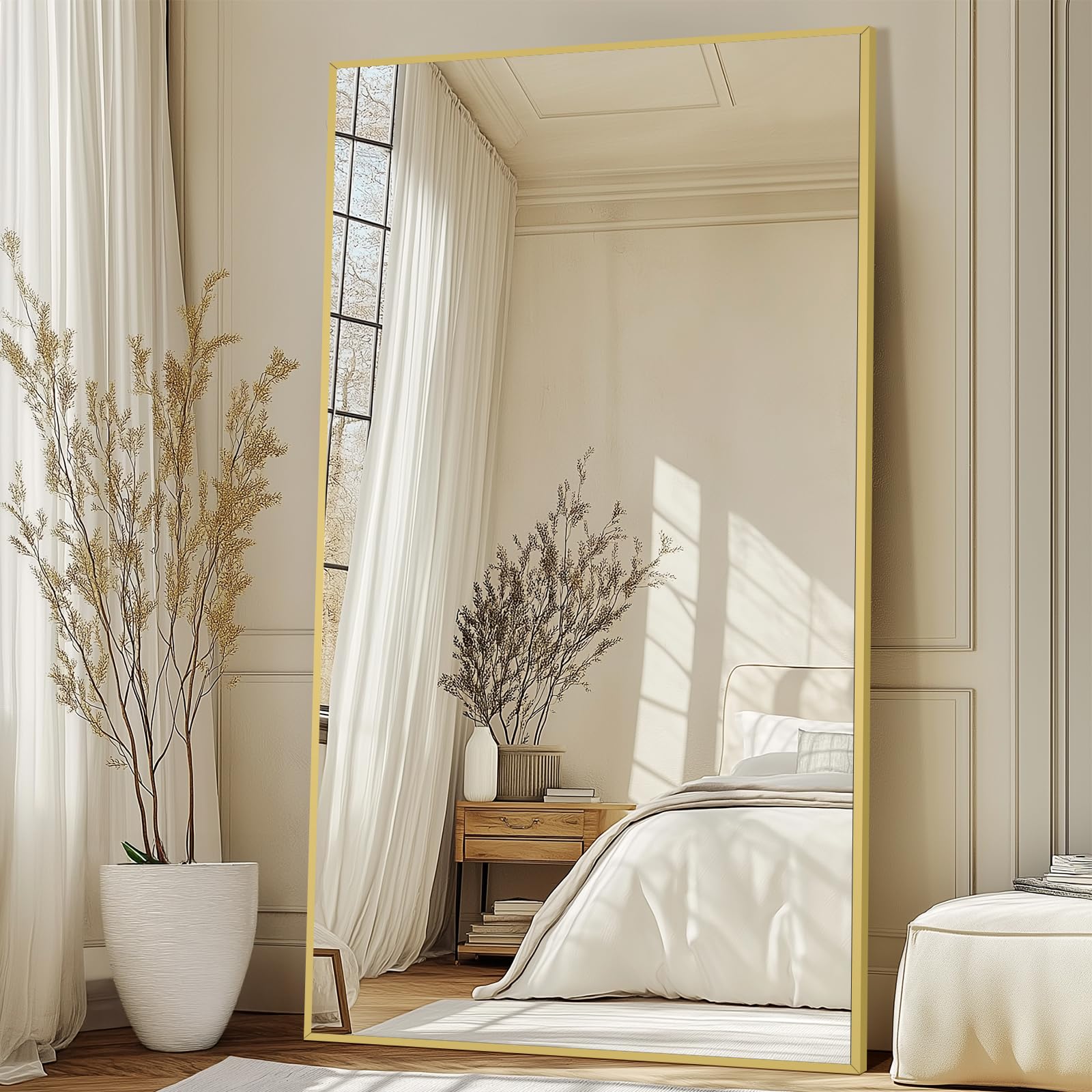 Oversized Floor Mirror Full Length with Stand, 72"X44" Extra Large Arch Standing Mirror Full Length, Tempered Glass Black Full Body Mirror for Bedroom Living Room, Aluminum Alloy Frame