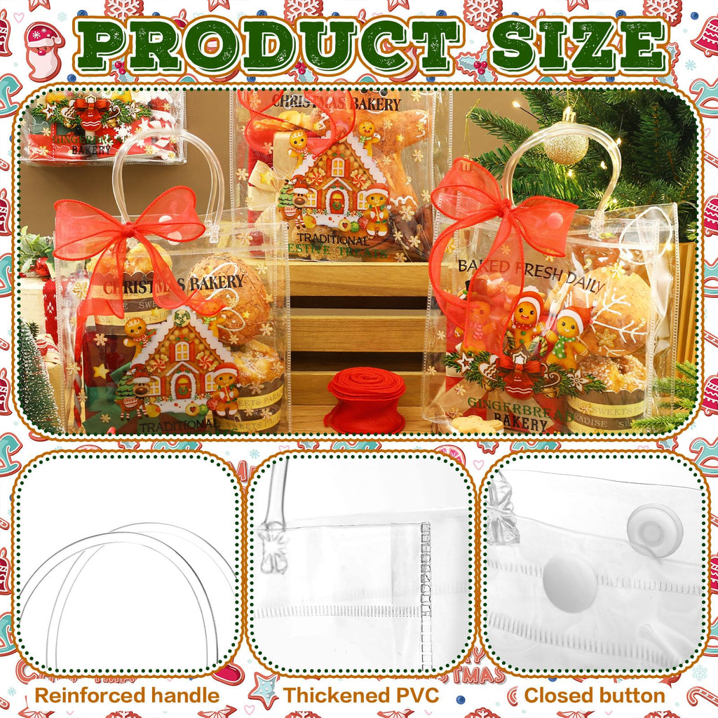 Motipuns 24 Pcs Christmas Clear PVC Gift Bags with Handles and Ribbon African American Black Santa Claus Party Favor Reusable Plastic Candy Treat Tote Bags for Merry New year Xmas Birthday Supplies