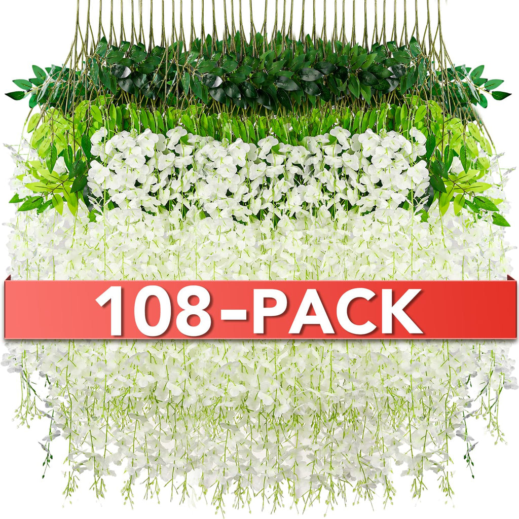 Wisteria Hanging Flowers,Fake Hanging Flowers,Wisteria artificiales Garland for Home Wedding Arch Floral Party Garden Ceremony Outdoor Decor,3.6 feet Long(36,White)