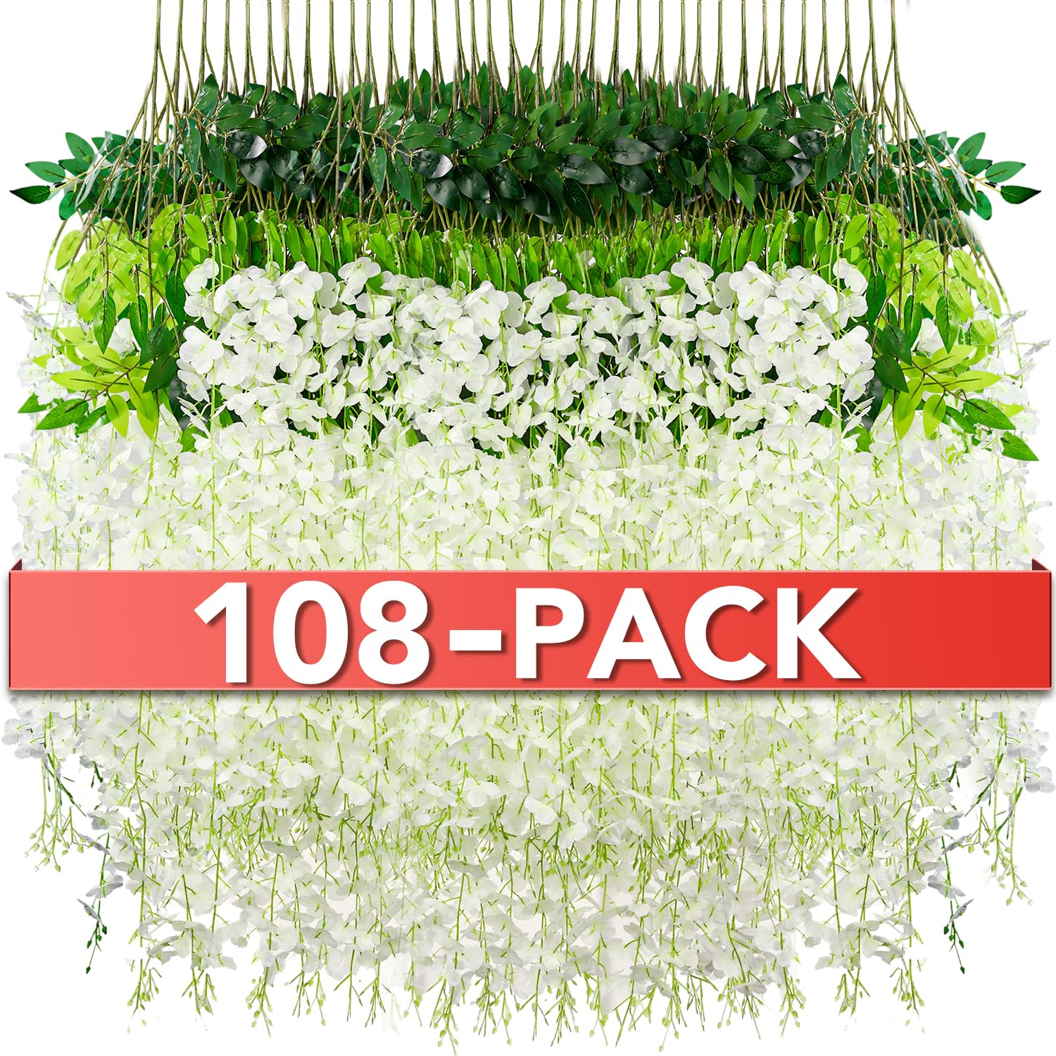 Wisteria Hanging Flowers,Fake Hanging Flowers,Wisteria artificiales Garland for Home Wedding Arch Floral Party Garden Ceremony Outdoor Decor,3.6 feet Long(36,White)