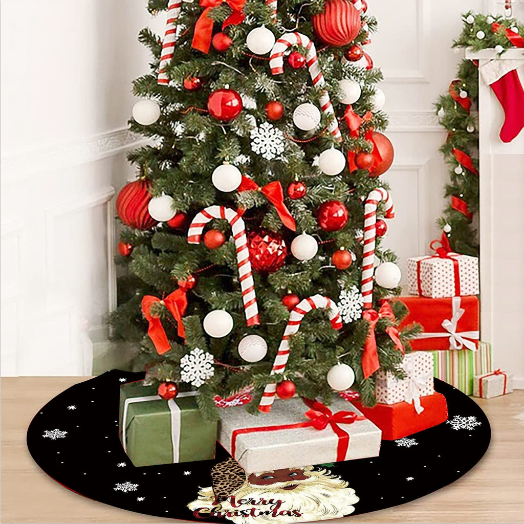 Christmas Tree Skirt Black Snowflake Black Santa African American Santa Tree Skirt 48inch Xmas Winter Tree Skirt for Christmas Indoor Outdoor Decorations