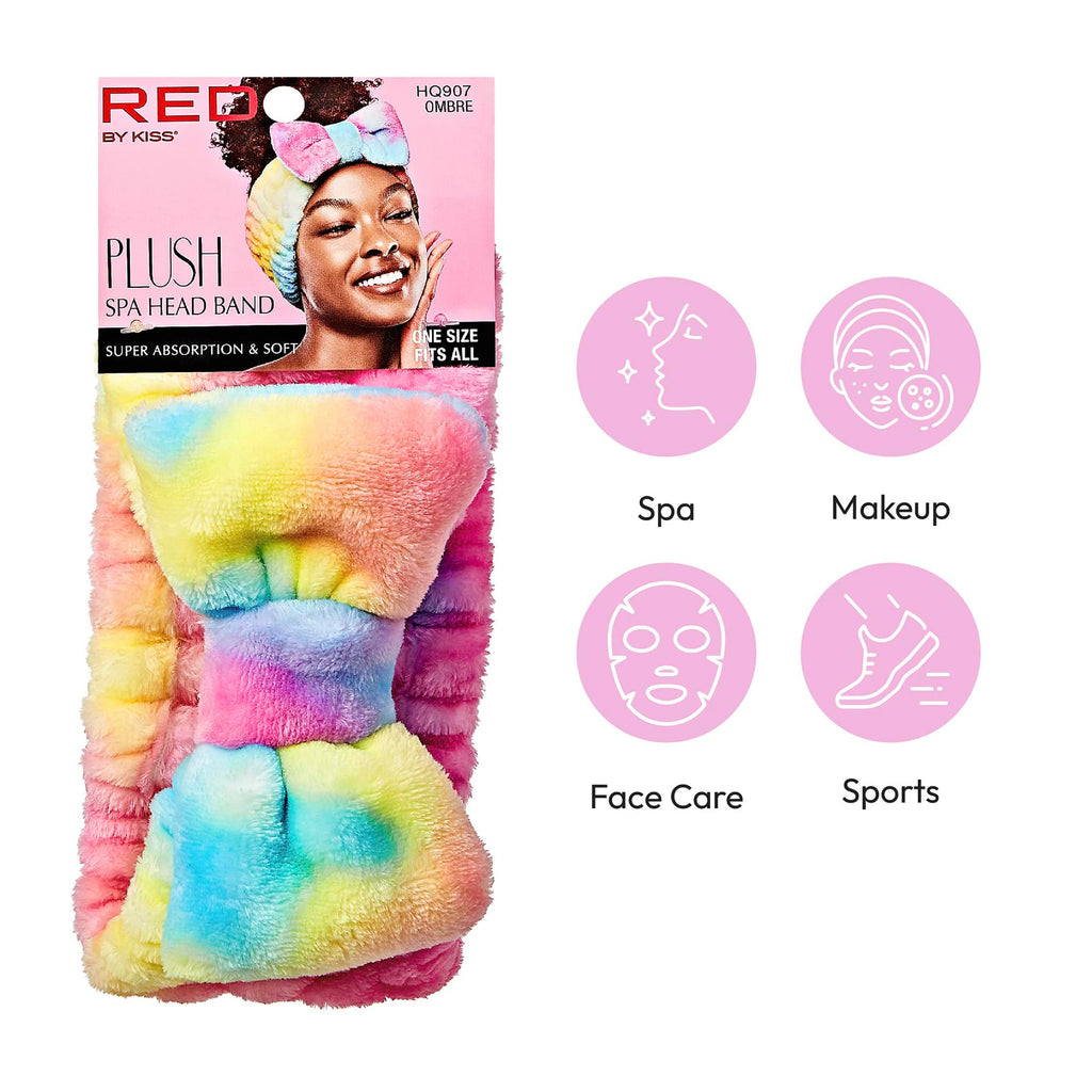 Red by Kiss Spa Headband for Washing Face Facial Makeup Bow Head Band Soft Plush Fleece Stretchy Head Wraps for Women Shower Bath Washing Face Mask (WHITE)