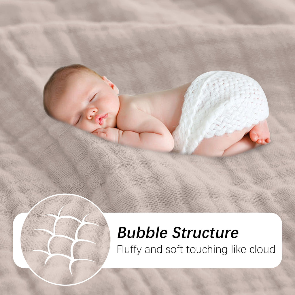 SWEET DOLPHIN Muslin Hooded Baby Bath Towels - 2 Pack 100% Cotton Towel for Babies, Infants, Toddlers - 32x32Inch - Highly Absorbent and Newborn Essential, Light Bean Paste