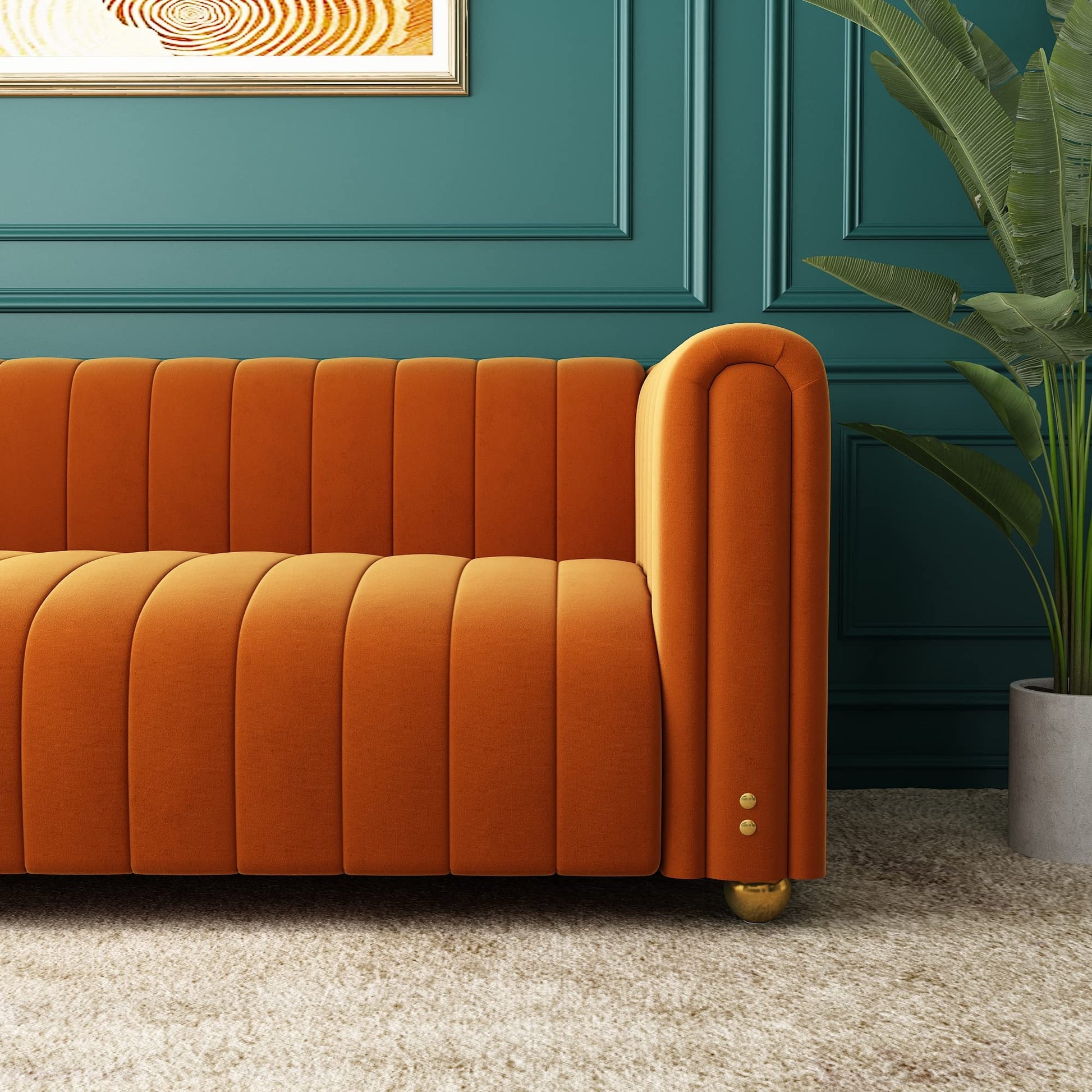 81" W Tufted Velvet Couch,Modern Velvet Sofa with Round Handrails and Metal Legs for Living Room,Office,Apartment (1, Pink)