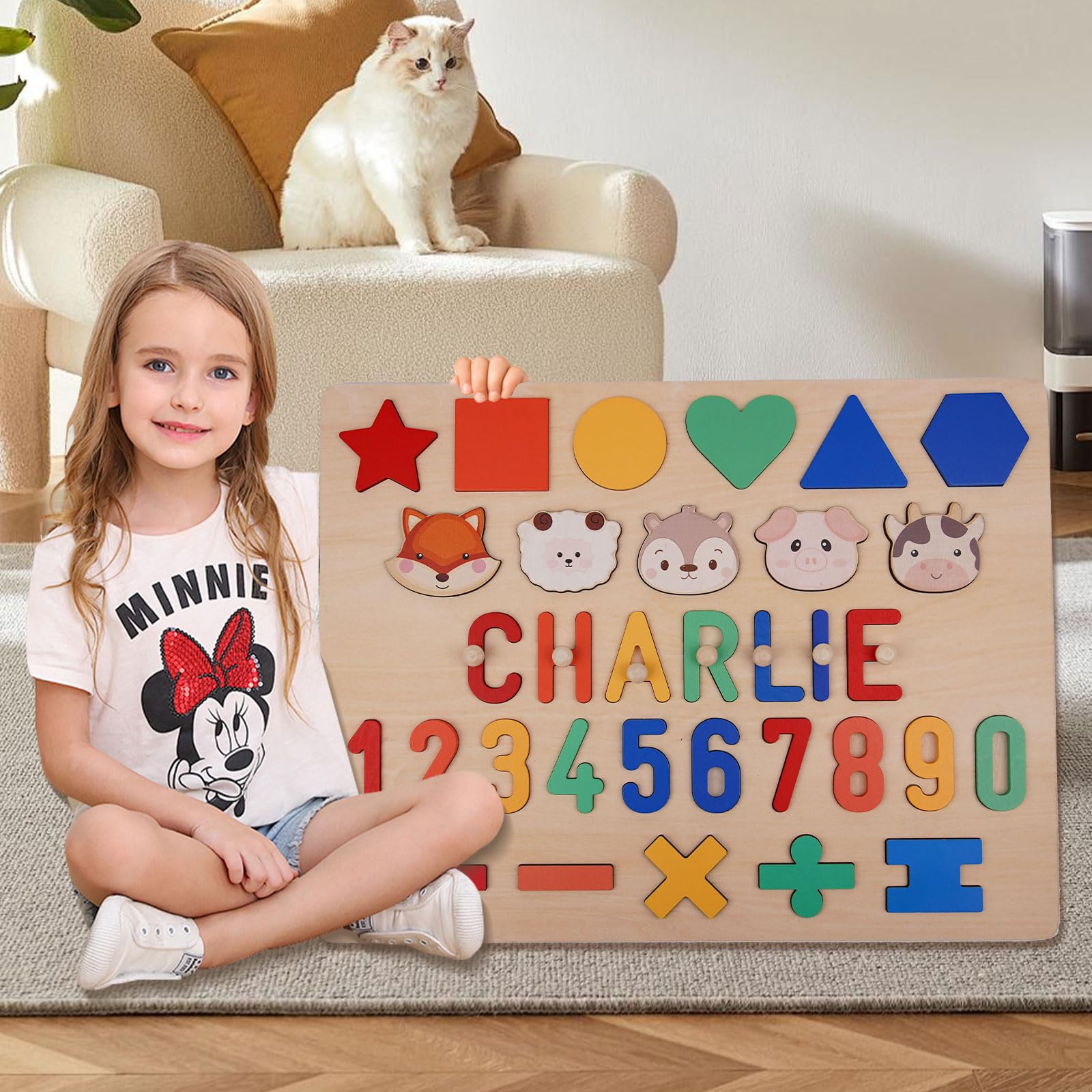 Personalized Name Puzzle for Kids, Personalized Baby Gifts Custom Name Puzzles for Toddlers 1-3 Animal Puzzle, Customized 1st Birthday for Girls & Boys Wooden Puzzle Montessor Toys for Kids