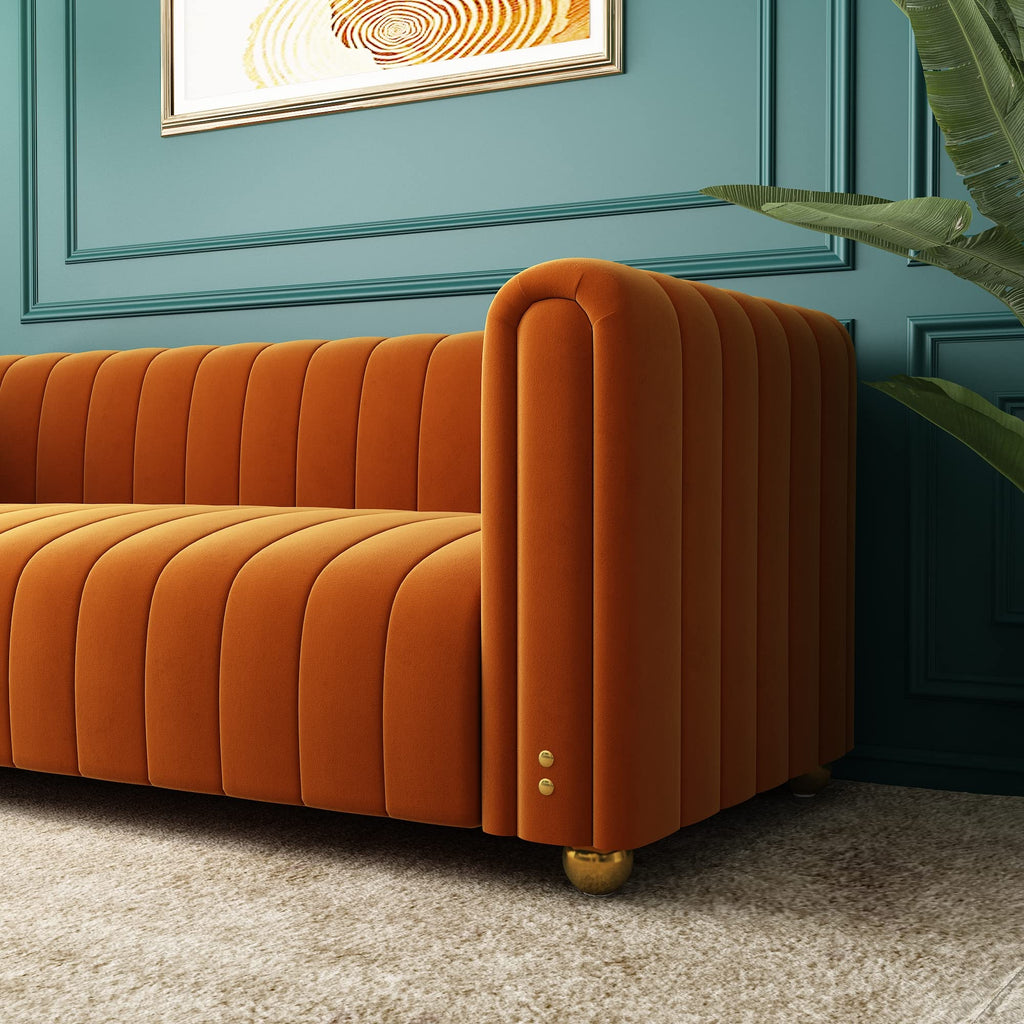 81" W Tufted Velvet Couch,Modern Velvet Sofa with Round Handrails and Metal Legs for Living Room,Office,Apartment (1, Pink)