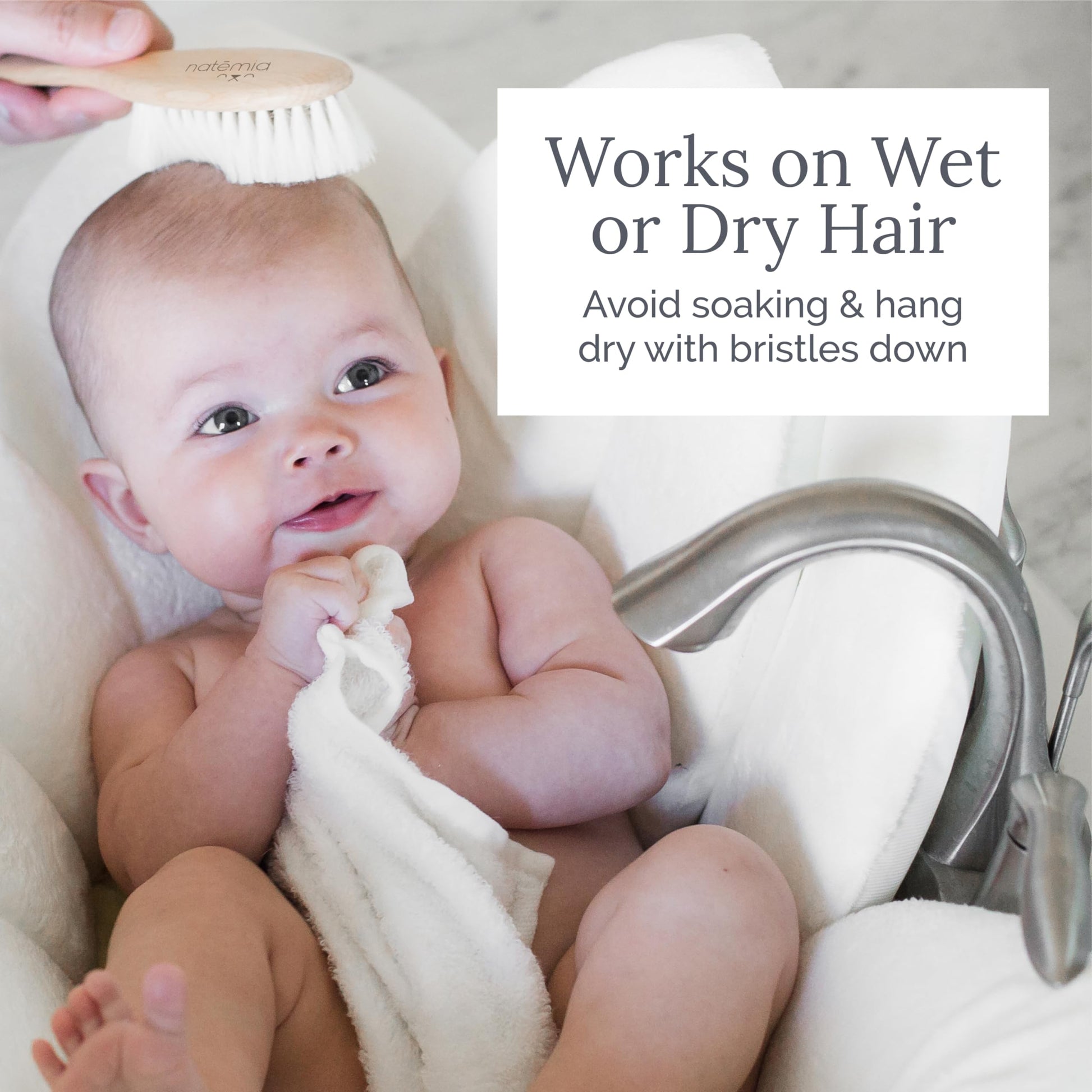 Natemia Wooden Baby Hair Brush & Comb Set - Pack of 3, Oval - Natural Goat Hair Bristles & Soft Bristle Brush - Gentle Scalp Massage & Cradle Cap Comb - For Newborns & Toddlers, Baby Grooming Kit