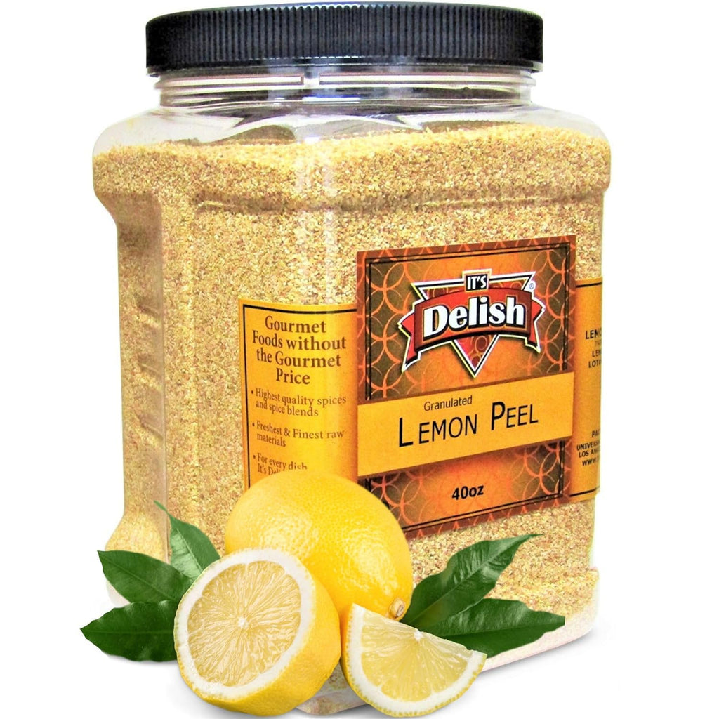 Gourmet Granulated Lemon Peel By Its Delish – 40 OZ Jumbo Reusable Container – 100% Natural Lemon Peel Granules Great Zest for Tea, Cooking, Baking, Flavoring, Seasoning – Kosher OU, Vegan