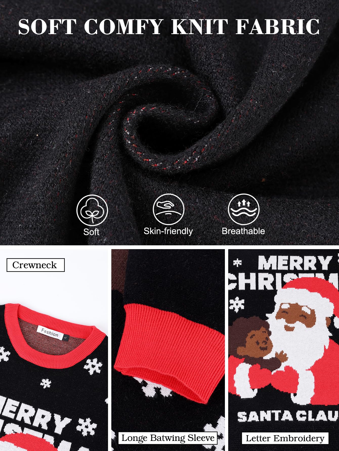 Yimoon Black Santa Christmas Sweater for Women African American Festive Holiday Kwanzaa Ugly Xmas Sweater for Adult