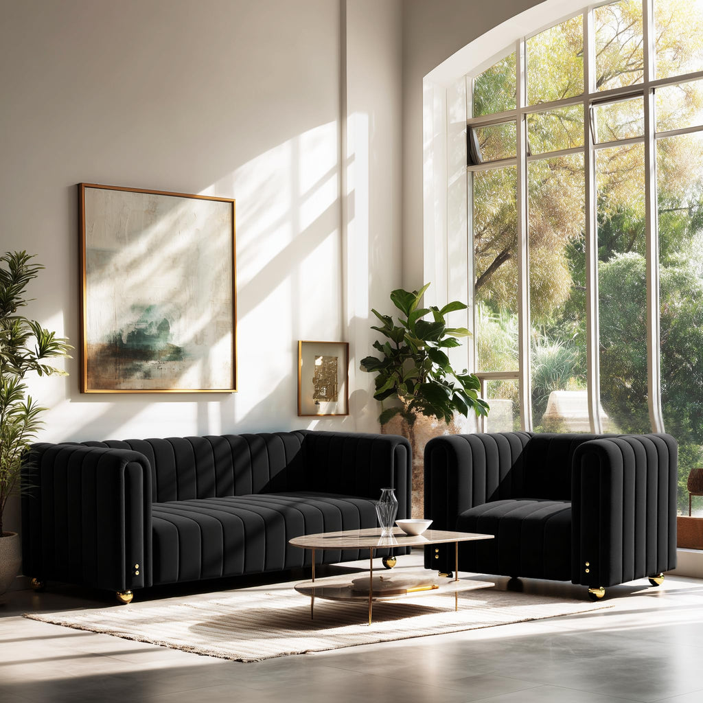 81" W Tufted Velvet Couch,Modern Velvet Sofa with Round Handrails and Metal Legs for Living Room,Office,Apartment (1, Pink)