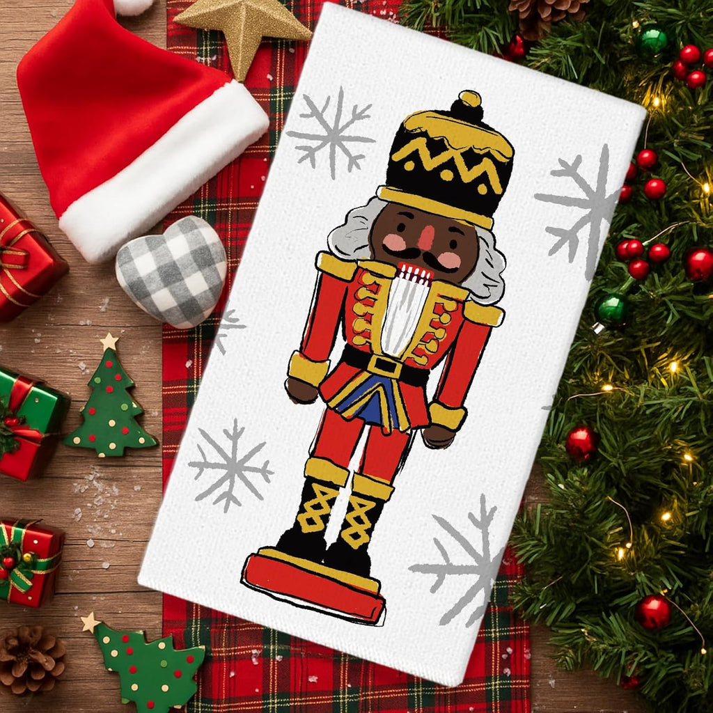 Christmas Kitchen Towels Black Nutcracker Santa 18 x 26 Inch Set of 2 African American Dish Towels Hand Towels for Winter Holiday Home Indoor Bathroom Party Dining Decor Gifts