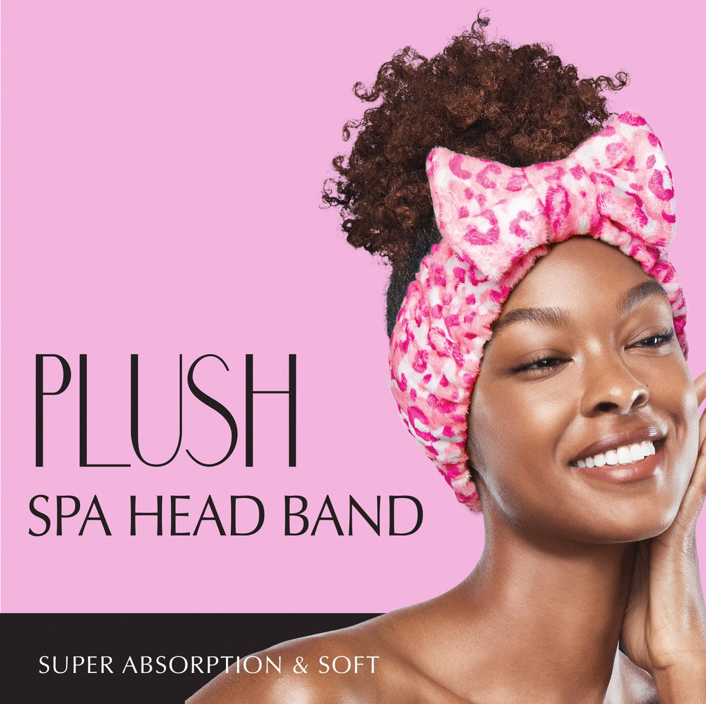 Red by Kiss Spa Headband for Washing Face Facial Makeup Bow Head Band Soft Plush Fleece Stretchy Head Wraps for Women Shower Bath Washing Face Mask (WHITE)