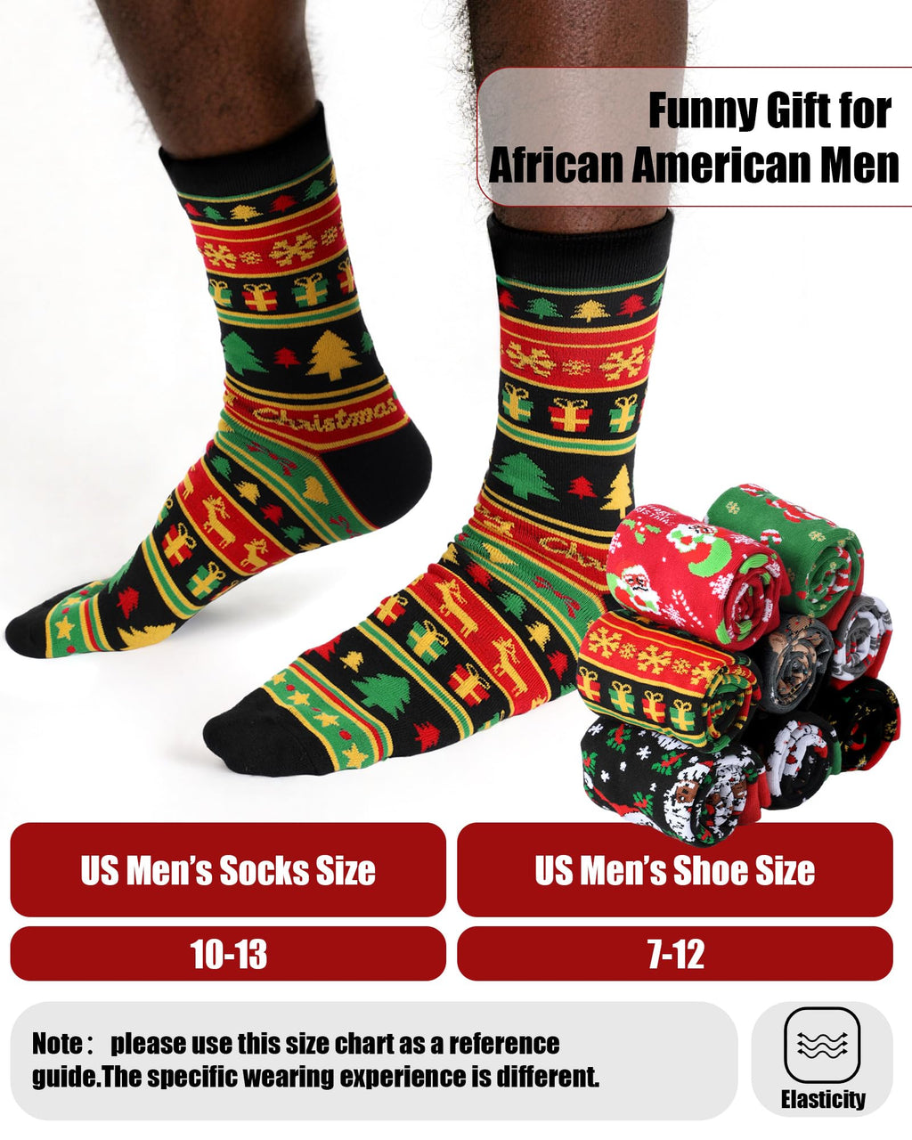 8 Pairs Novelty Black Santa Christmas Socks Funny African American Santa Crew Socks for Christmas Stocking Stuffers
