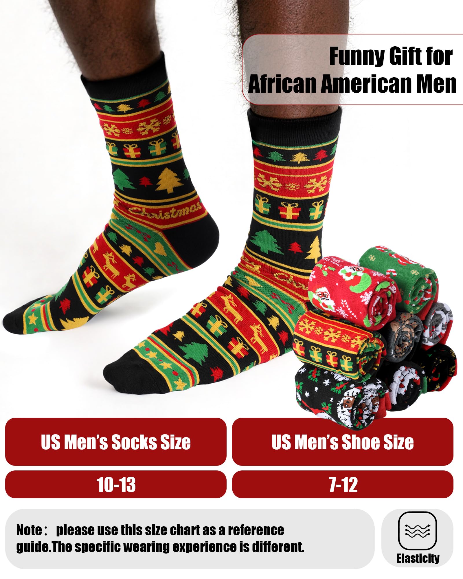 8 Pairs Novelty Black Santa Christmas Socks Funny African American Santa Crew Socks for Christmas Stocking Stuffers