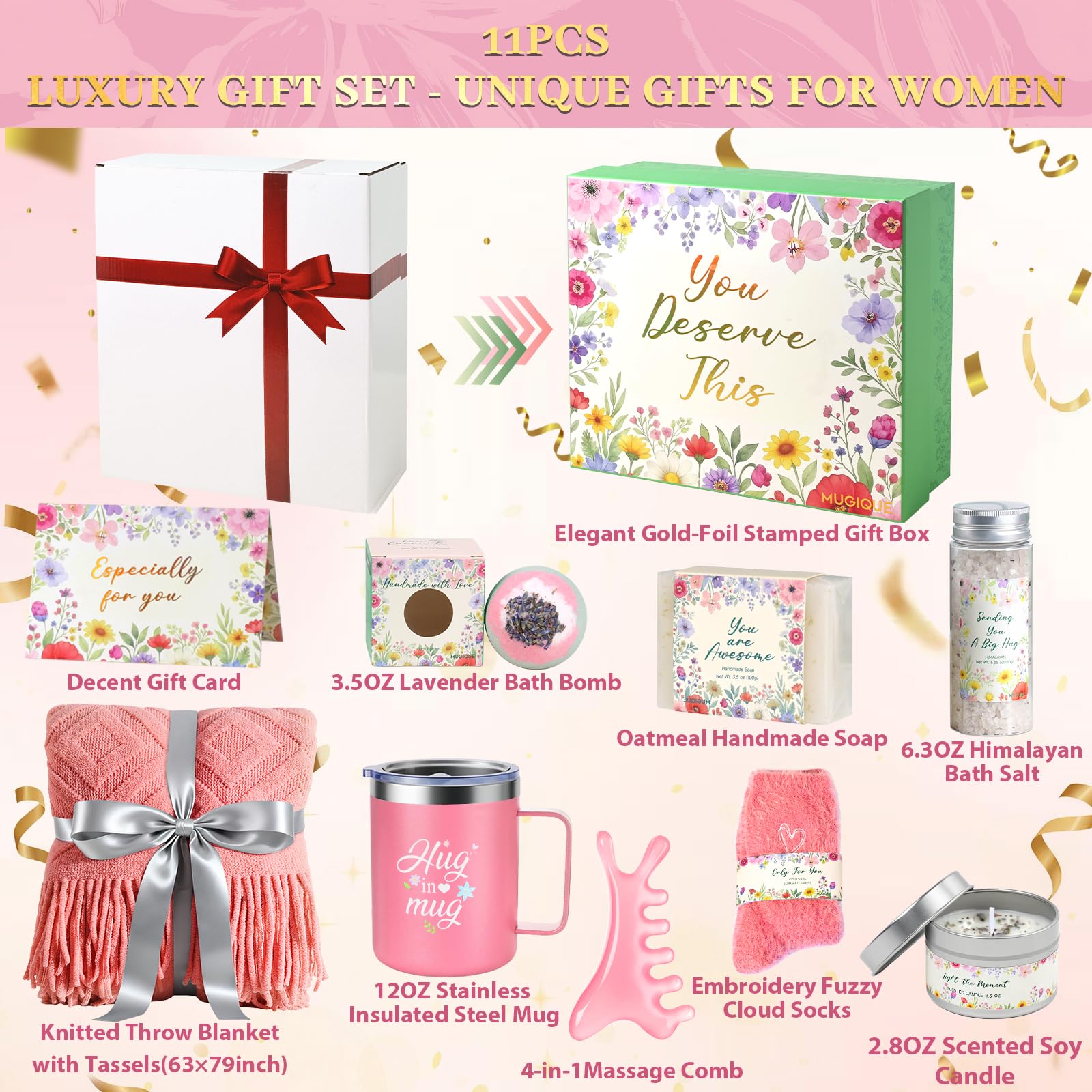 Self Care Gifts for Women Get Well Soon Gift Baskets,Christmas Birthday Gifts for Women Spa Care Package,Thank You Thinking of You Sympathy Gift Box for Mom, Her, Friend, Sister, Wife