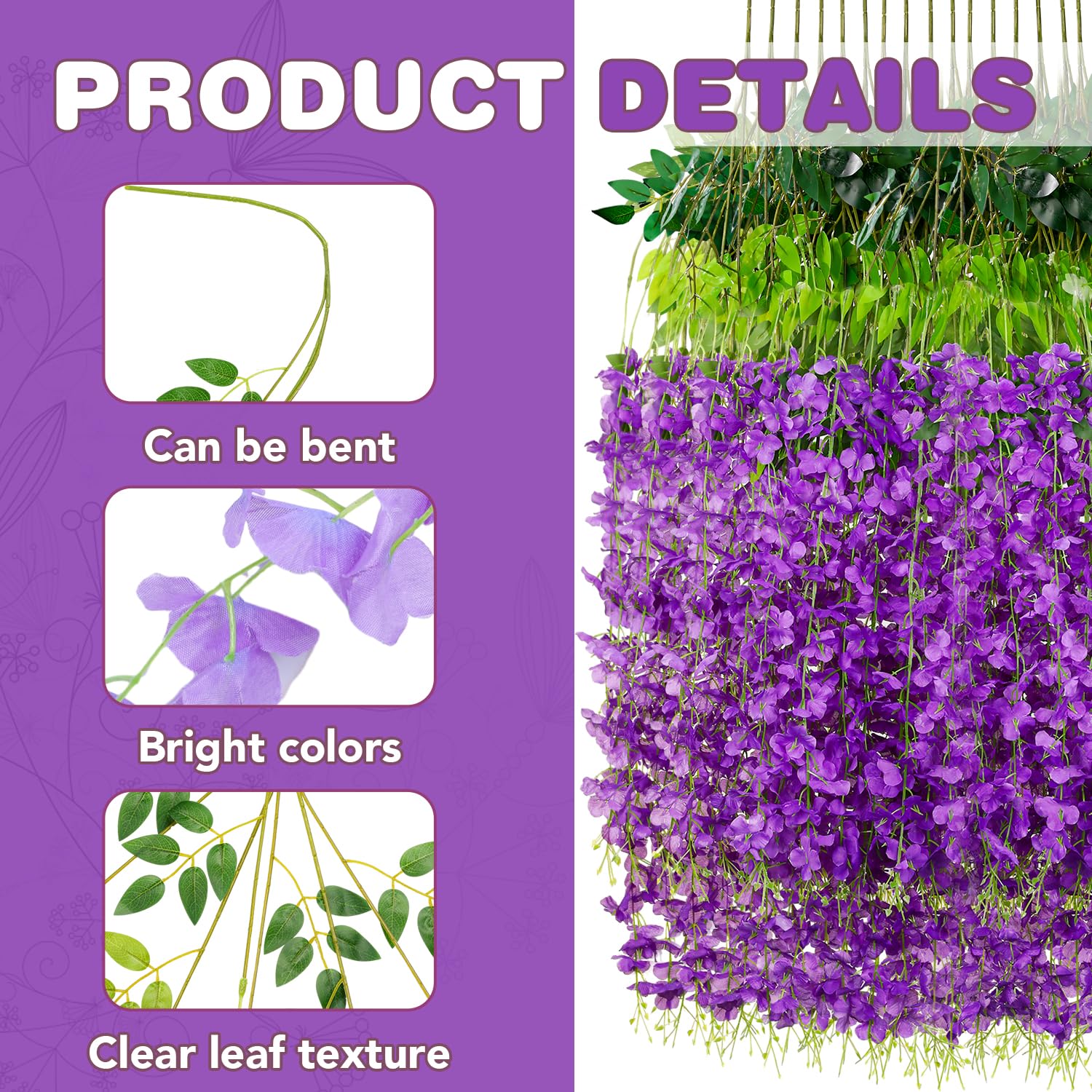 Wisteria Hanging Flowers,Fake Hanging Flowers,Wisteria artificiales Garland for Home Wedding Arch Floral Party Garden Ceremony Outdoor Decor,3.6 feet Long(36,White)