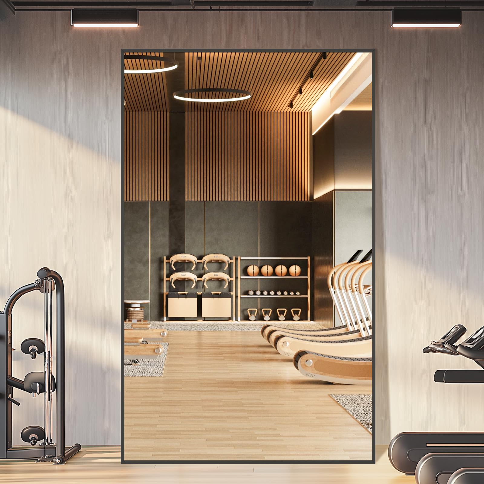 Oversized Floor Mirror Full Length with Stand, 72"X44" Extra Large Arch Standing Mirror Full Length, Tempered Glass Black Full Body Mirror for Bedroom Living Room, Aluminum Alloy Frame