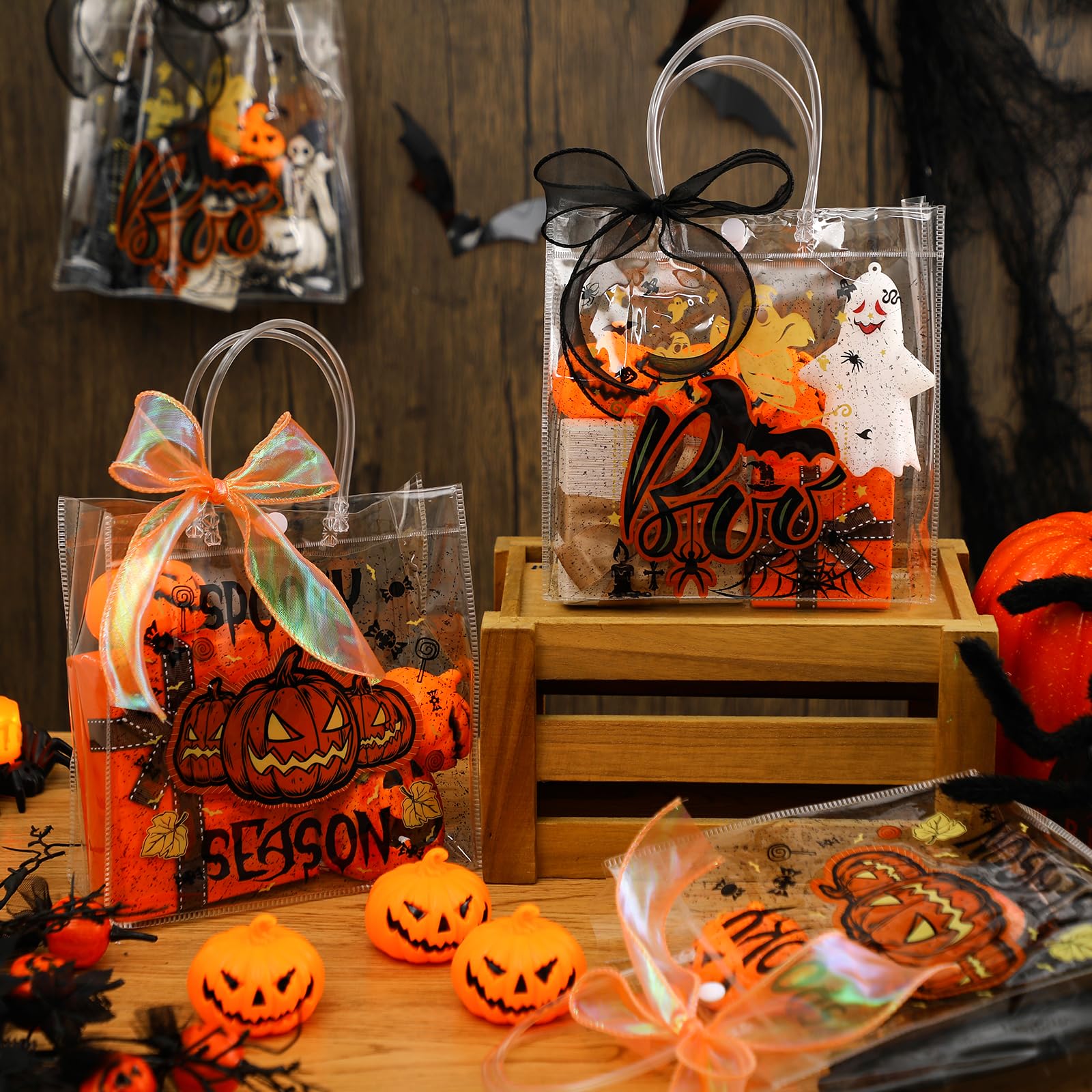 Motipuns 24 Pcs Christmas Clear PVC Gift Bags with Handles and Ribbon African American Black Santa Claus Party Favor Reusable Plastic Candy Treat Tote Bags for Merry New year Xmas Birthday Supplies