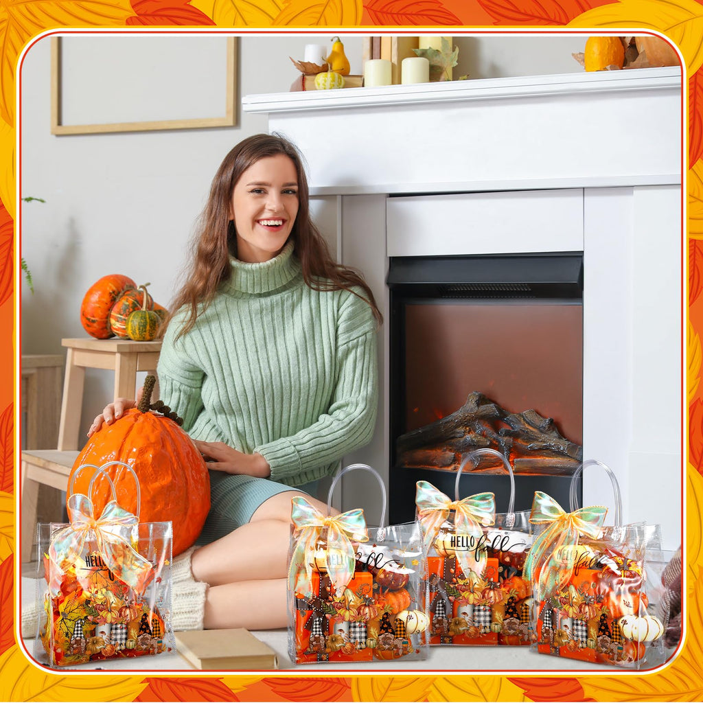 Motipuns 24 Pcs Christmas Clear PVC Gift Bags with Handles and Ribbon African American Black Santa Claus Party Favor Reusable Plastic Candy Treat Tote Bags for Merry New year Xmas Birthday Supplies