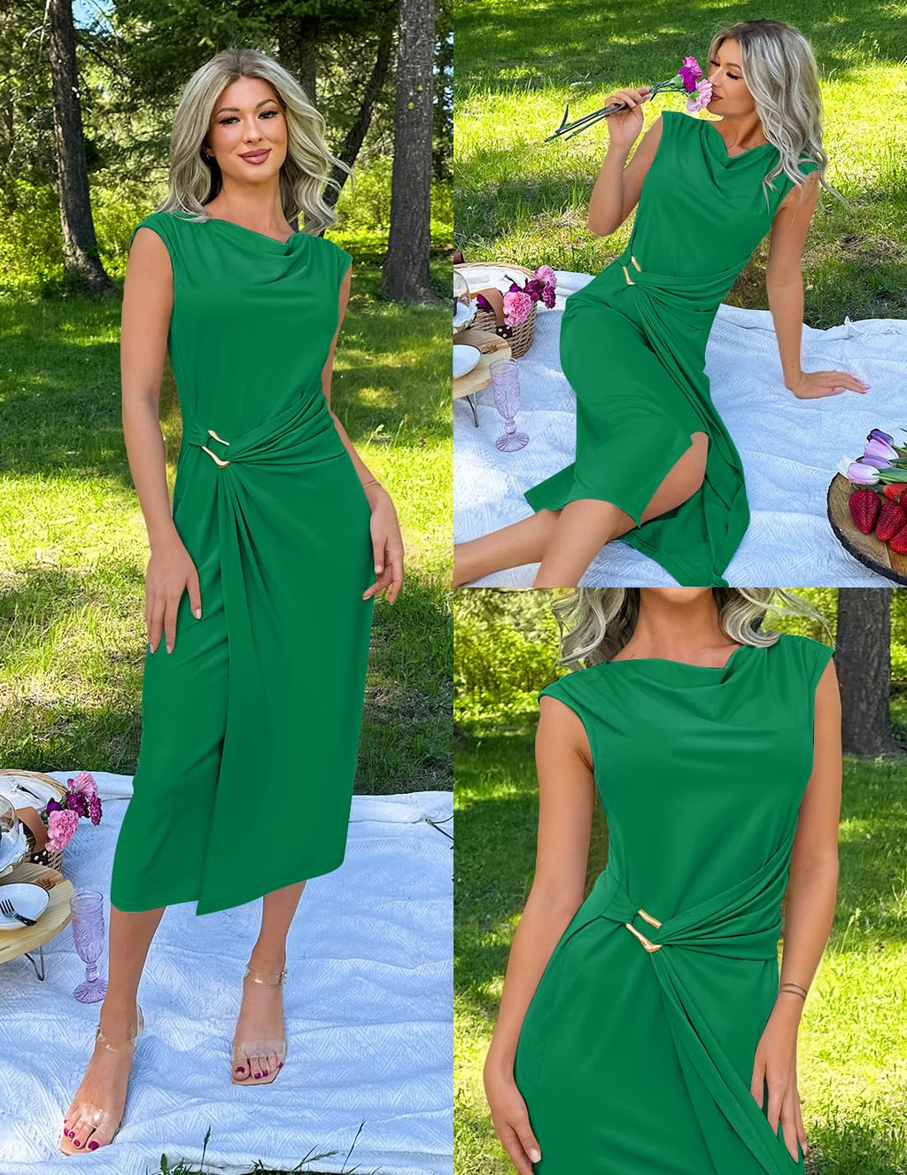 ZESICA Women's 2025 Summer Mock Neck Casual Bodycon Dress Cap Sleeve Elegant Cocktail Party Long Midi Dresses