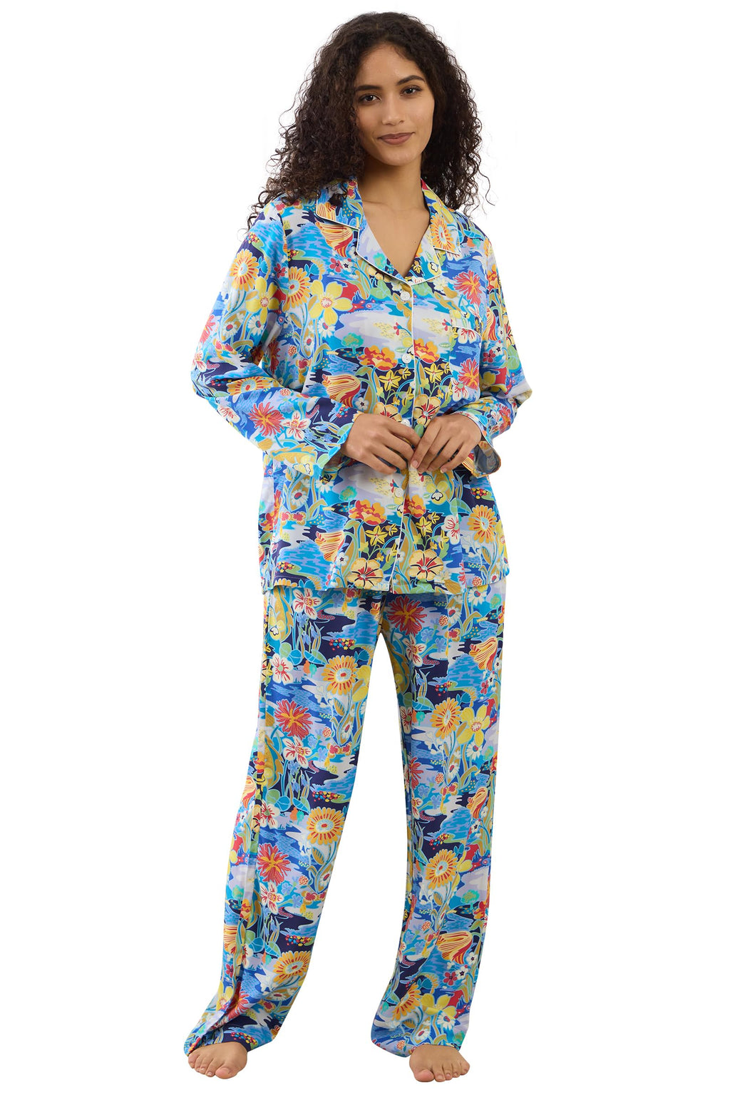 Womens Pajamas Set 2 Piece Long Sleeve Sleepwear Button Down Pjs Lounge Set Nightwear with Pockets