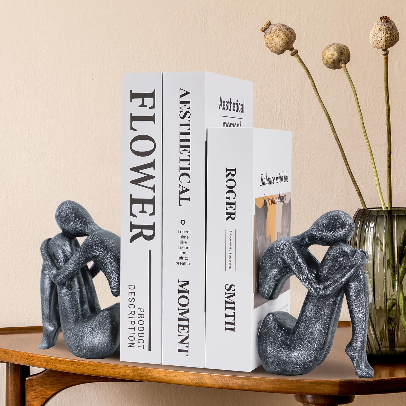 Black Decor Women Statue, Thinker Girl Sculptures, Modern Abstract Art Accents, Black Resin Collectible Figurines for Living Room Bedroom Bookshelf Coffe Table, Resin, 1Piece