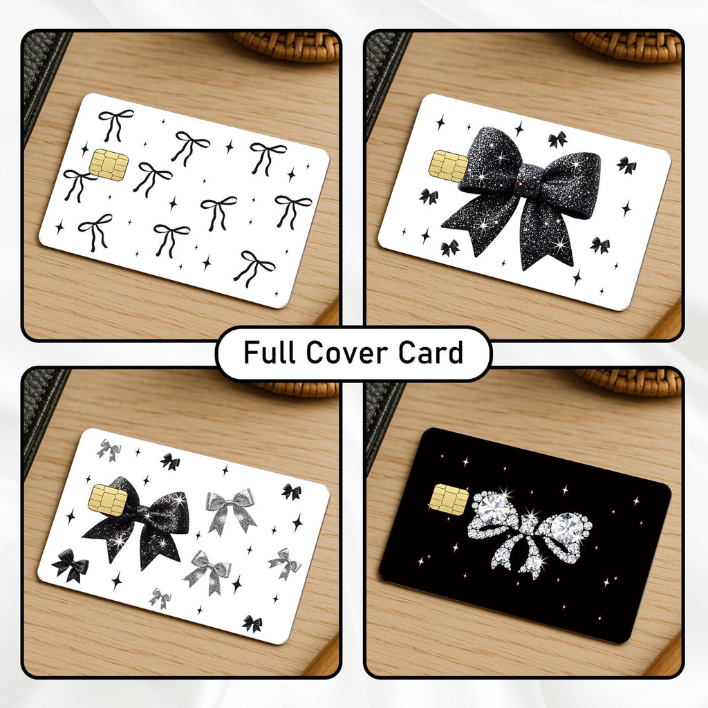 Coquete Leopard Credit Card Skin - 4 Pcs Cherry Bow 8 Ball Billiards Debit Skin Stickers Leopard Lip Print Credit Decal Cover Set for Transportation Key Debit Bus Cards Women