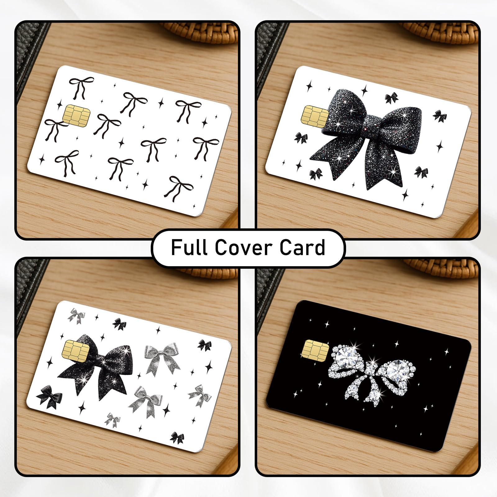 Coquete Leopard Credit Card Skin - 4 Pcs Cherry Bow 8 Ball Billiards Debit Skin Stickers Leopard Lip Print Credit Decal Cover Set for Transportation Key Debit Bus Cards Women