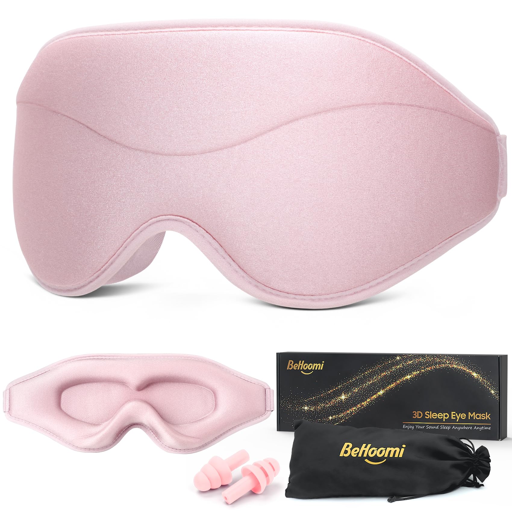 Sleep Mask, Premium Eye Mask for Sleeping, Total Blackout, Super Soft Comfort, Adjustable Fit, Upgraded 3D Ergonomic Designed Sleeping Mask for Home, Office, Travel, Meditation, Yoga, Pink