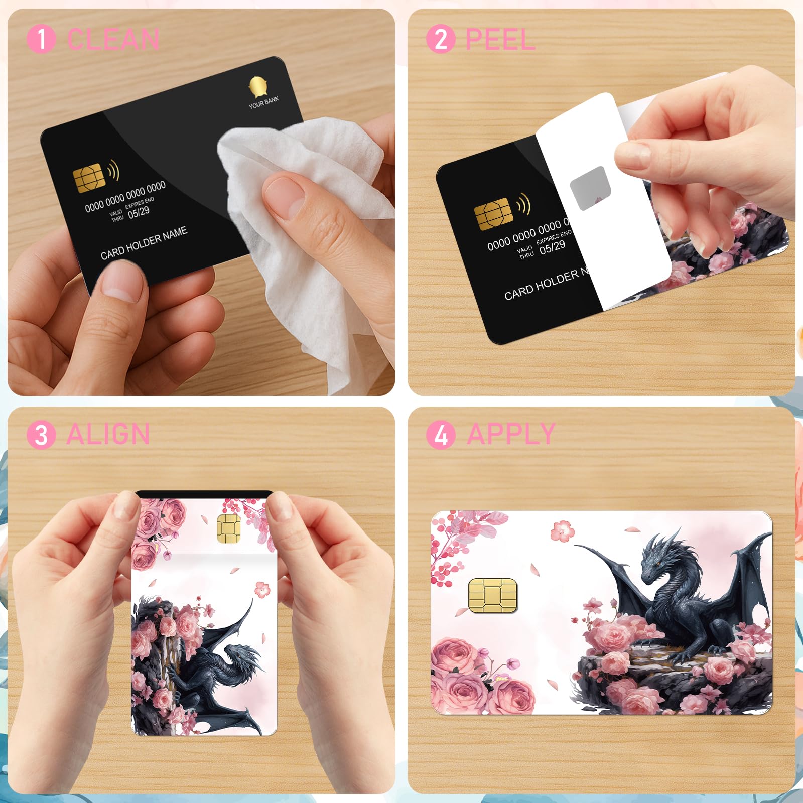 Coquete Leopard Credit Card Skin - 4 Pcs Cherry Bow 8 Ball Billiards Debit Skin Stickers Leopard Lip Print Credit Decal Cover Set for Transportation Key Debit Bus Cards Women