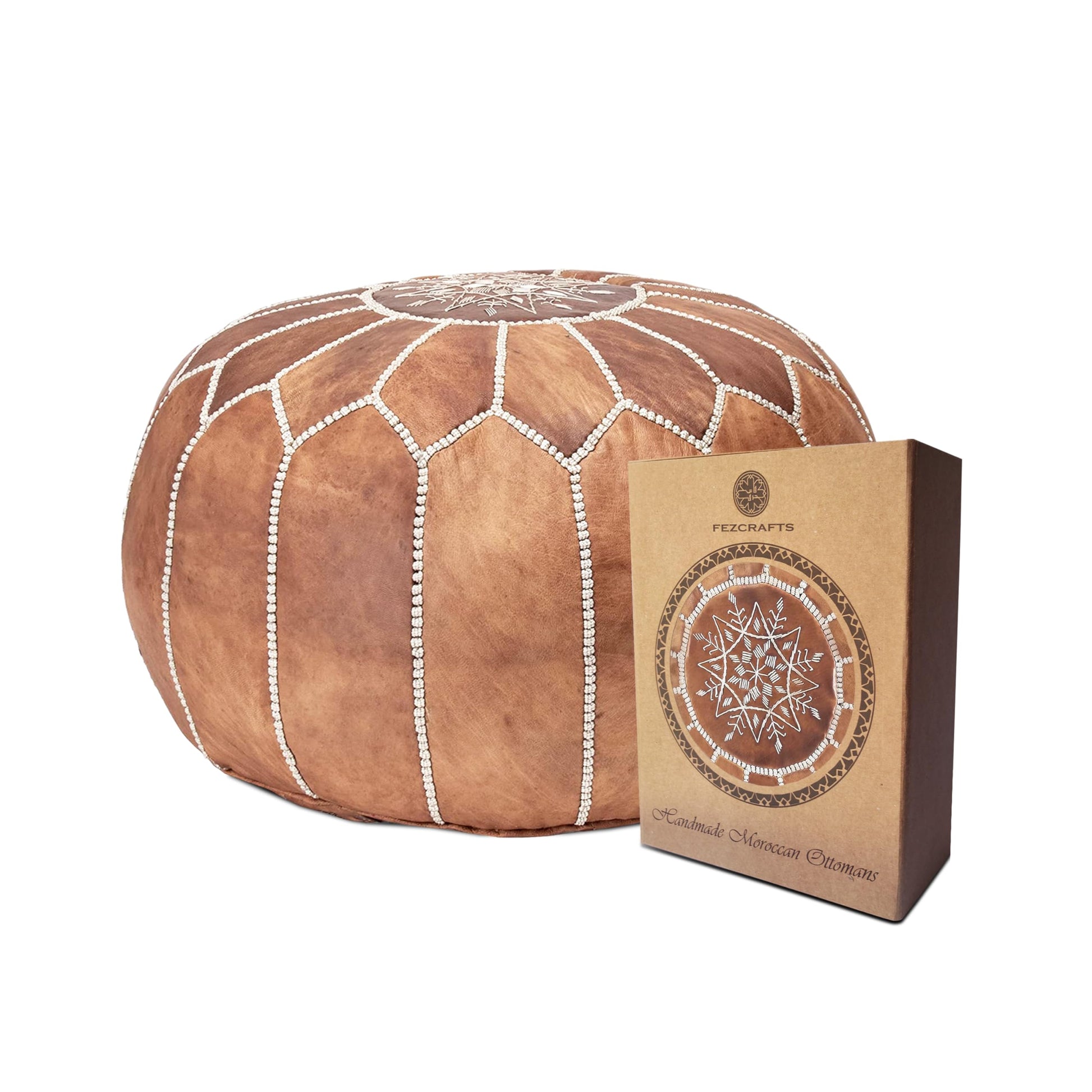 Fezcrafts Genuine Leather Moroccan Ottoman unstuffed Moroccan Pouf Footresf Livin Room Cocktail Seats Goatskin Tribal Bohemian Home Decor (Black)