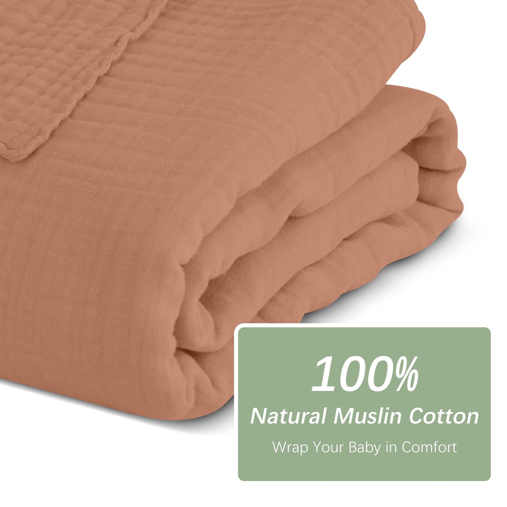 SWEET DOLPHIN Muslin Hooded Baby Bath Towels - 2 Pack 100% Cotton Towel for Babies, Infants, Toddlers - 32x32Inch - Highly Absorbent and Newborn Essential, Light Bean Paste