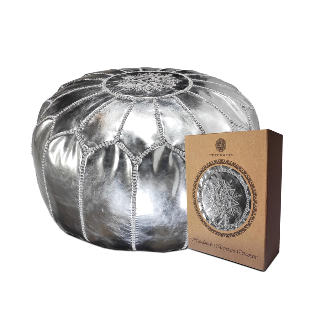 Fezcrafts Genuine Leather Moroccan Ottoman unstuffed Moroccan Pouf Footresf Livin Room Cocktail Seats Goatskin Tribal Bohemian Home Decor (Black)