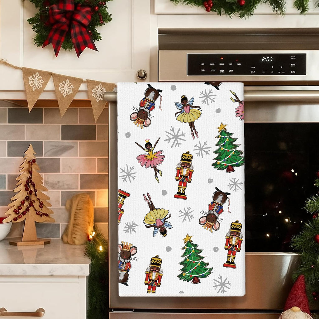Christmas Kitchen Towels Black Nutcracker Santa 18 x 26 Inch Set of 2 African American Dish Towels Hand Towels for Winter Holiday Home Indoor Bathroom Party Dining Decor Gifts