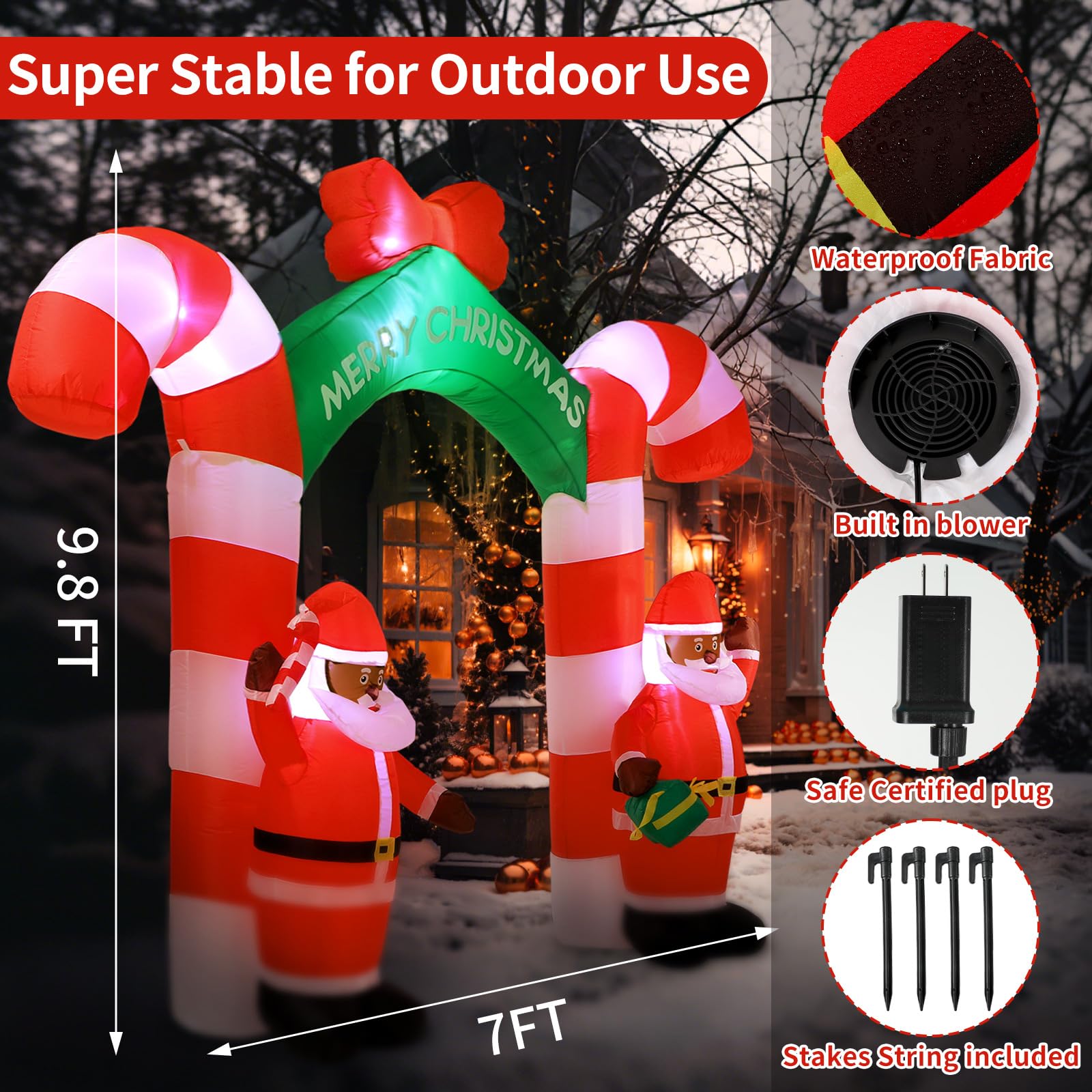 9.8 ft Giant Black Santa Christmas Arch Inflatable Decoration Merry Christmas Arch Outdoor Decoration Built in LED Blower Blow up for Outdoor Yard Garden Lawn Xmas Holiday Decor