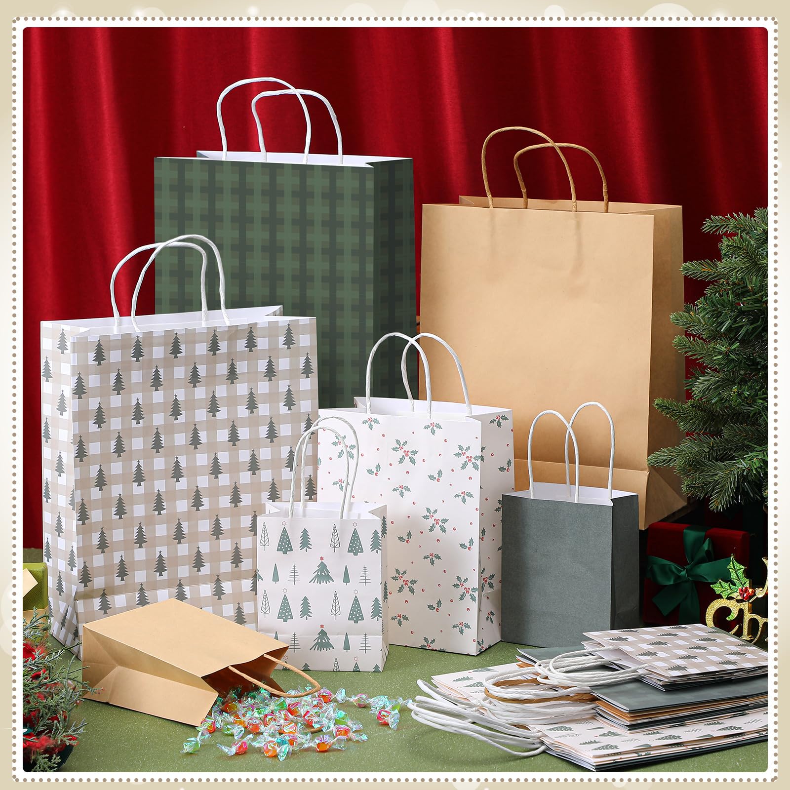 Trandraft 18 Pcs African American Christmas Kraft Gift Bags with Handles Assorted Sizes Black Santa Christmas Gift Paper Bags 6 Styles 3 Sizes Xmas for Favors Wrapping