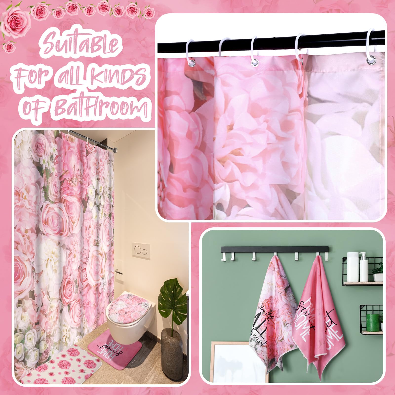 Honoson 8 Pcs Christmas Black Santa Claus Shower Curtain Set with Rugs and Kitchen Towels African American Retro Christmas Bathroom Decor Black Santa Curtain Decorations Xmas Farmhouse Gifts