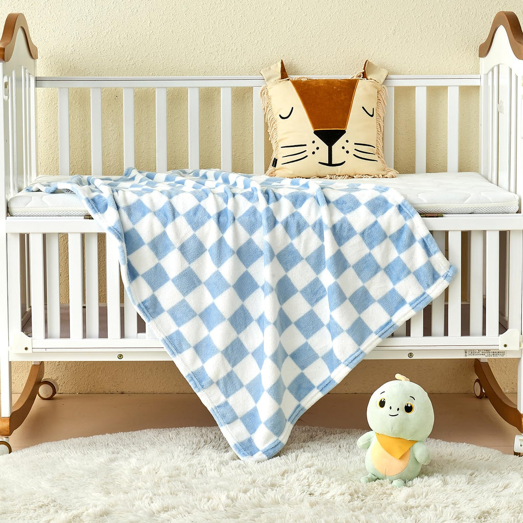 Yurhap Checkered Baby Blanket Fleece Baby Blankets Neutral for Boys Girls, Super Soft Warm Lightweight Infant Toddler Newborn Receiving Blankets for Crib Stroller, 30''x40'', Khaki