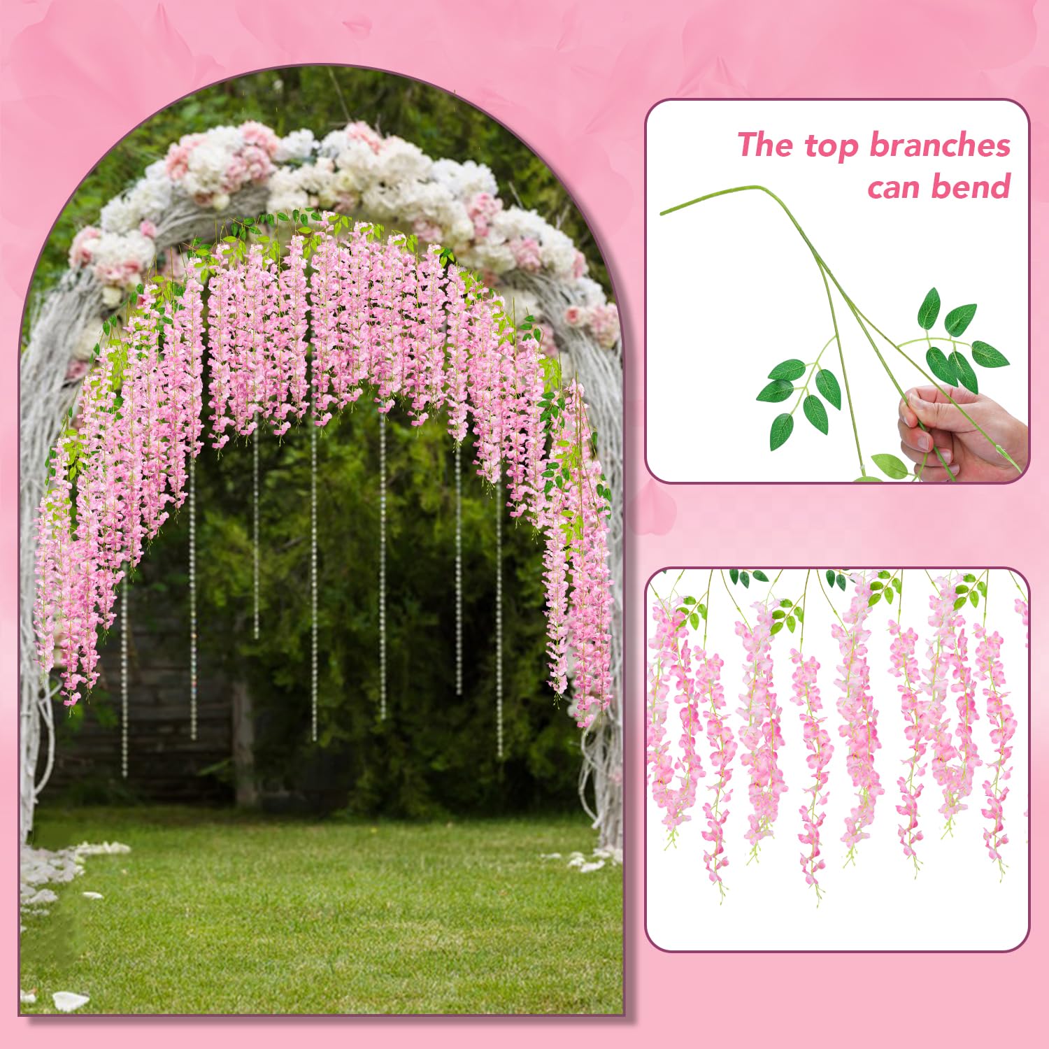 Wisteria Hanging Flowers,Fake Hanging Flowers,Wisteria artificiales Garland for Home Wedding Arch Floral Party Garden Ceremony Outdoor Decor,3.6 feet Long(36,White)