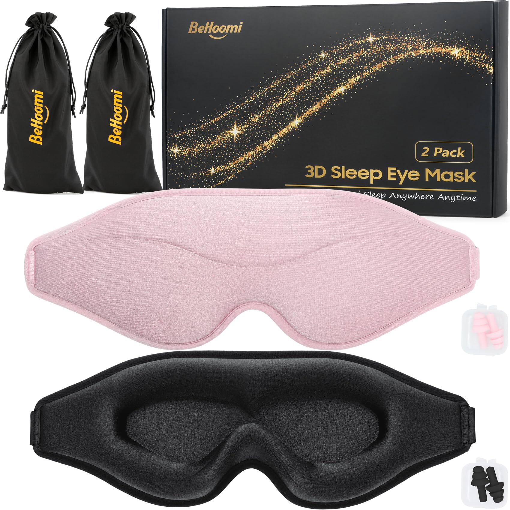 Sleep Mask, Premium Eye Mask for Sleeping, Total Blackout, Super Soft Comfort, Adjustable Fit, Upgraded 3D Ergonomic Designed Sleeping Mask for Home, Office, Travel, Meditation, Yoga, Pink