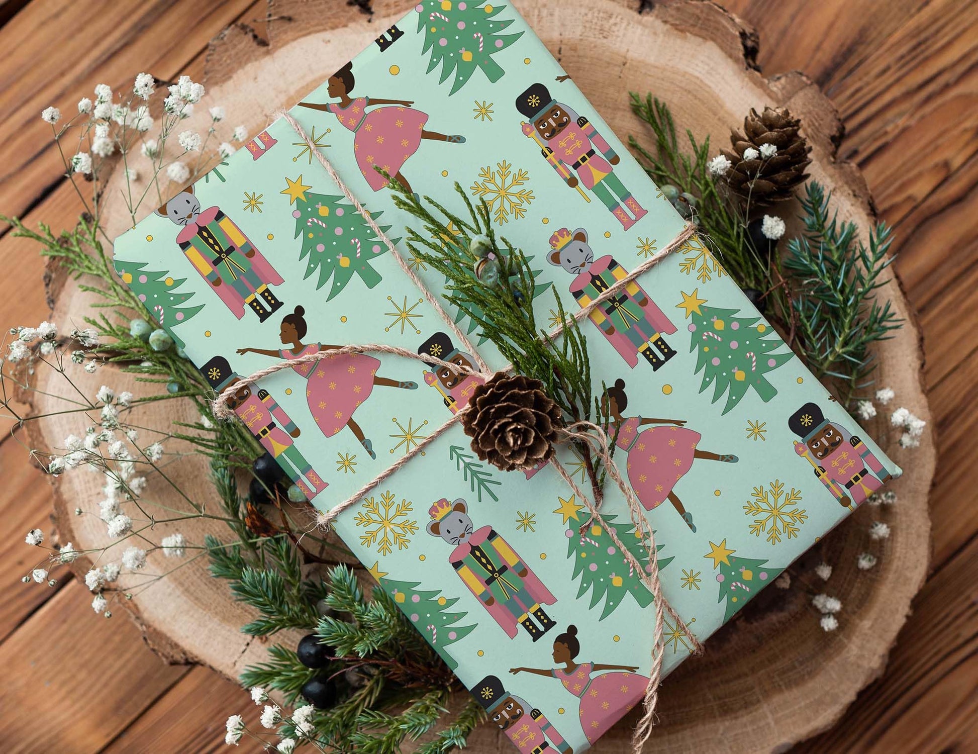 Elegant African American Nutcracker Wrapping Paper, Premium Christmas Black Ballet Dancer Gift Wrap, Inclusive X-Mas Holiday Party Decoration Decor (One 20 inch x 30 inch sheet)