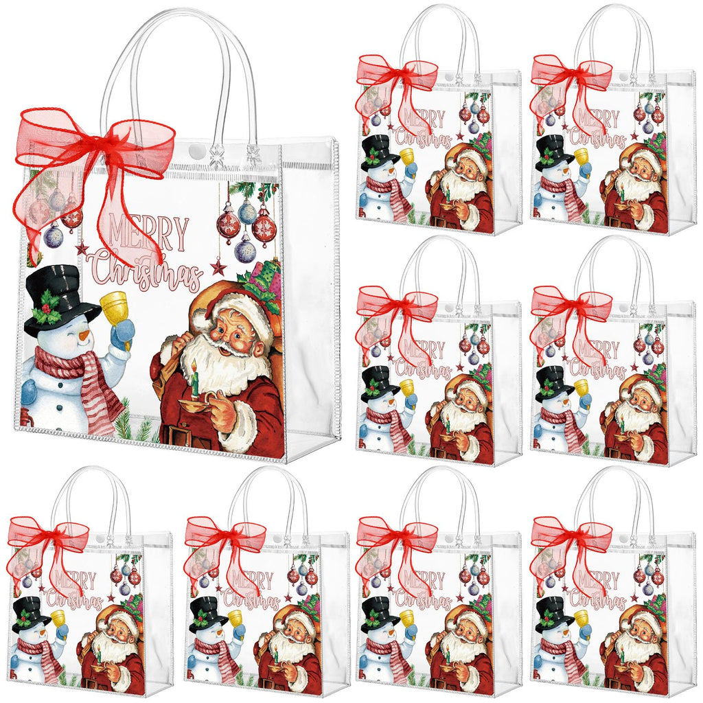 Motipuns 24 Pcs Christmas Clear PVC Gift Bags with Handles and Ribbon African American Black Santa Claus Party Favor Reusable Plastic Candy Treat Tote Bags for Merry New year Xmas Birthday Supplies