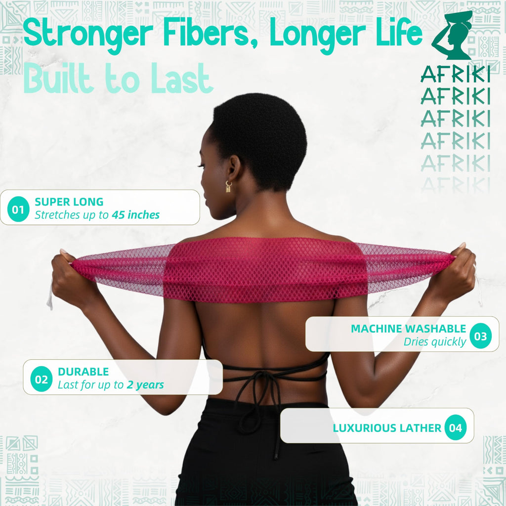 AFRIKI African Net Sponge – Exfoliating Body Scrubber, Black Owned & Rooted in Africa, All Skin Types | 45 in Long