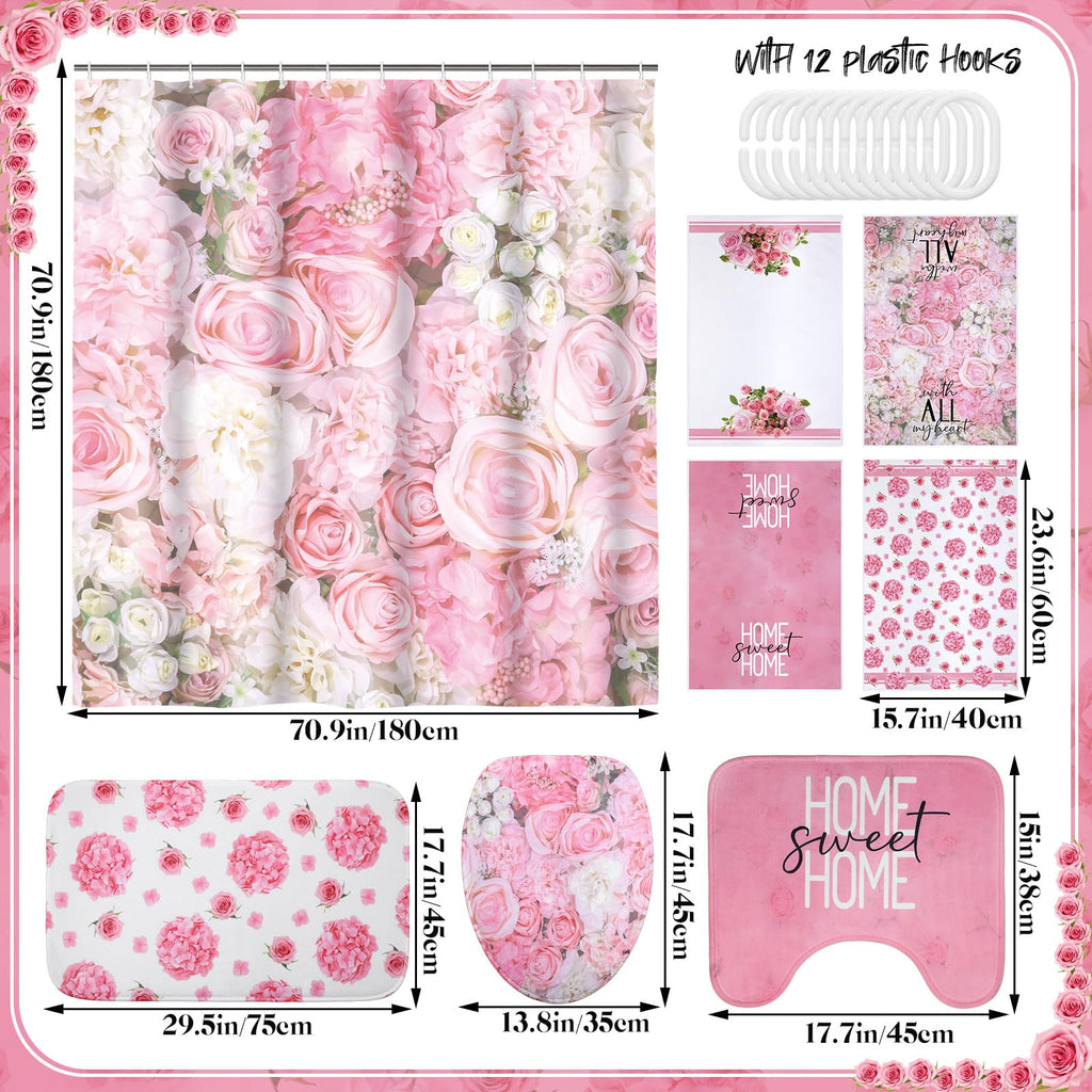 Honoson 8 Pcs Christmas Black Santa Claus Shower Curtain Set with Rugs and Kitchen Towels African American Retro Christmas Bathroom Decor Black Santa Curtain Decorations Xmas Farmhouse Gifts